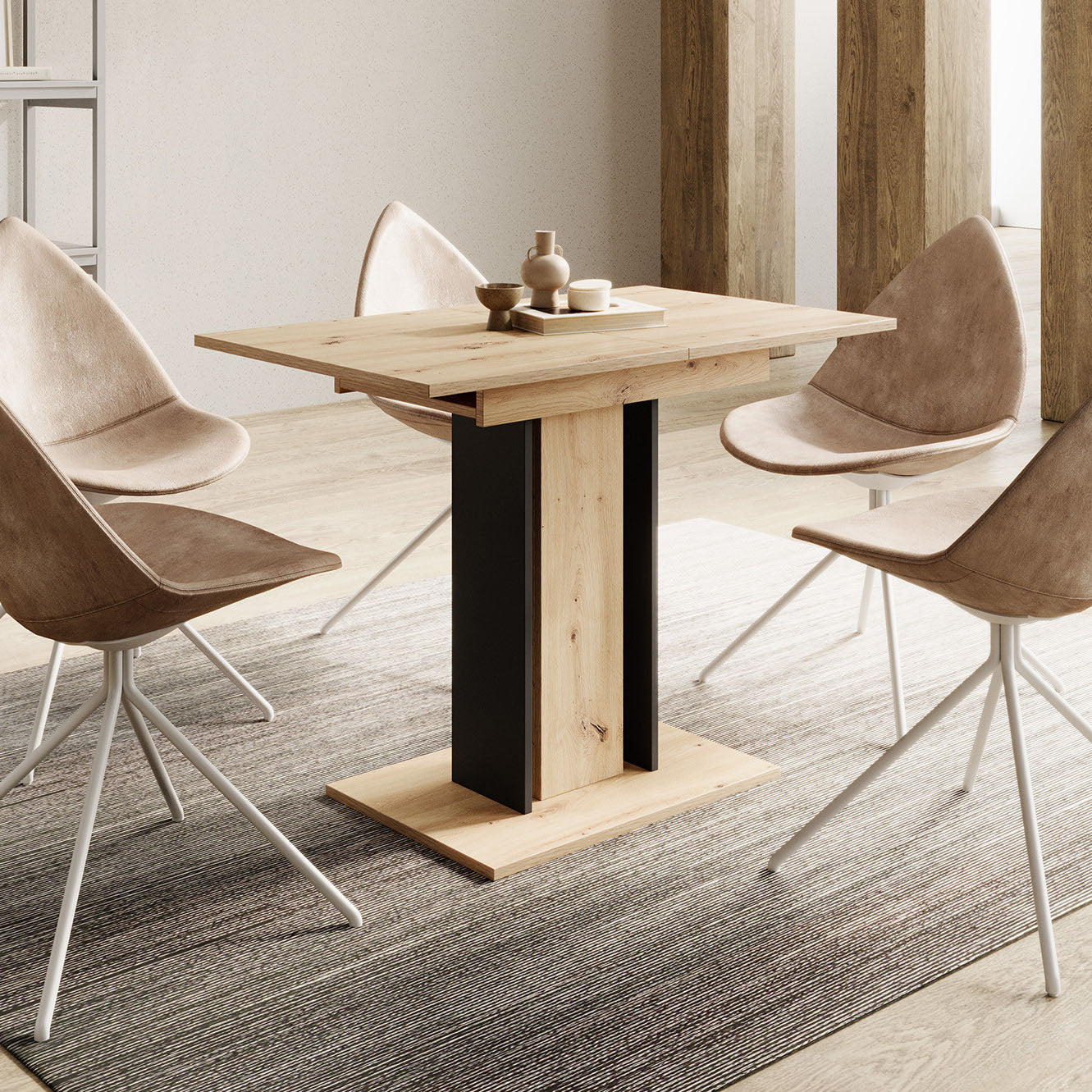 Wendel - Eetkamertafel - Eiken/zwart - 100x60x75 cm