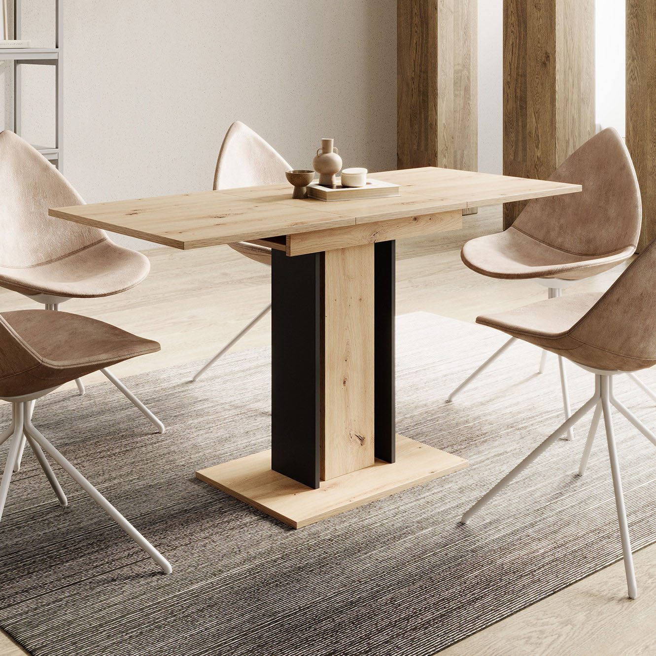 Wendel - Eetkamertafel - Eiken/zwart - 100x60x75 cm