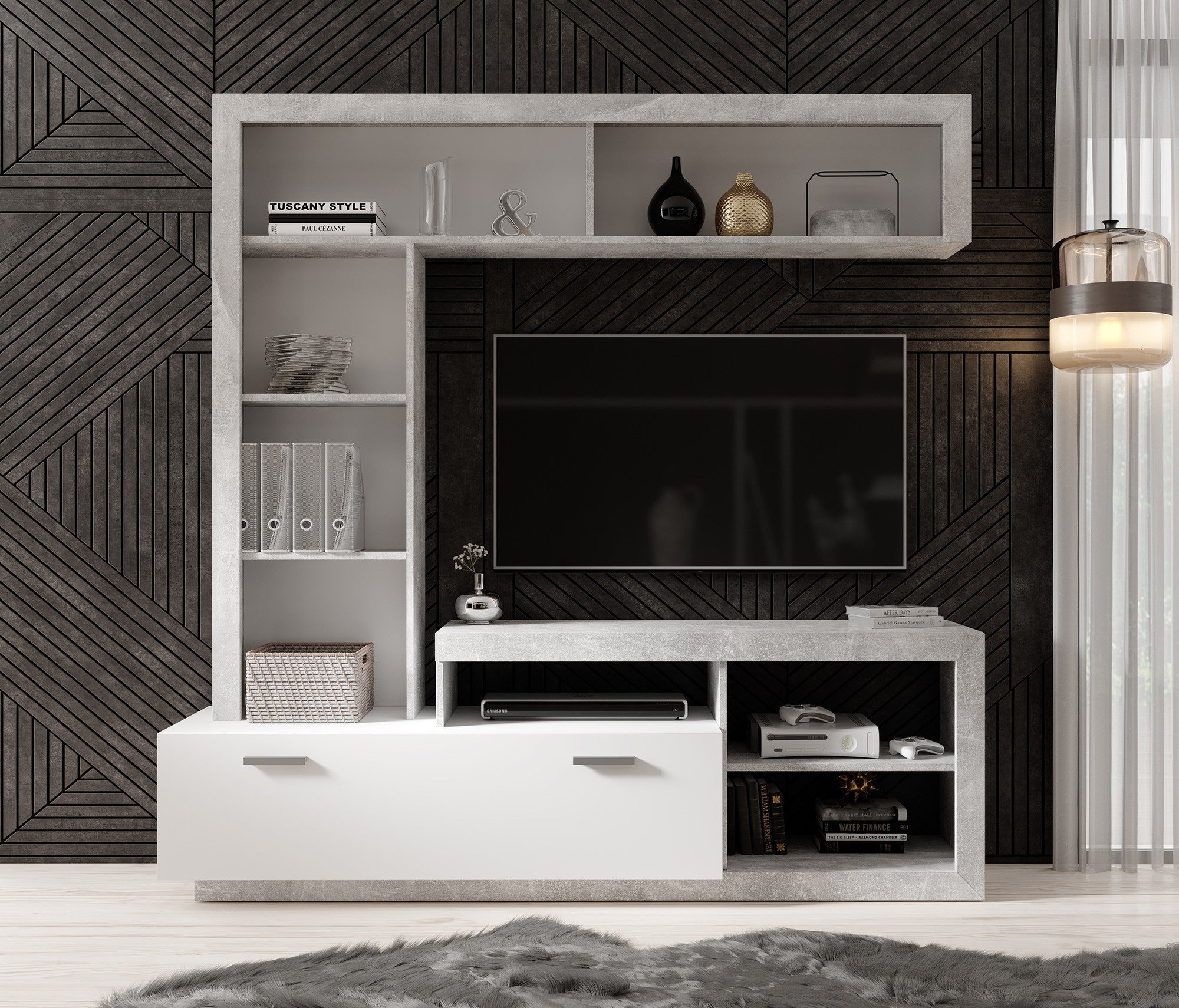 Gladys - Wandmeubel - Betonlook/wit - 170x42x171 cm