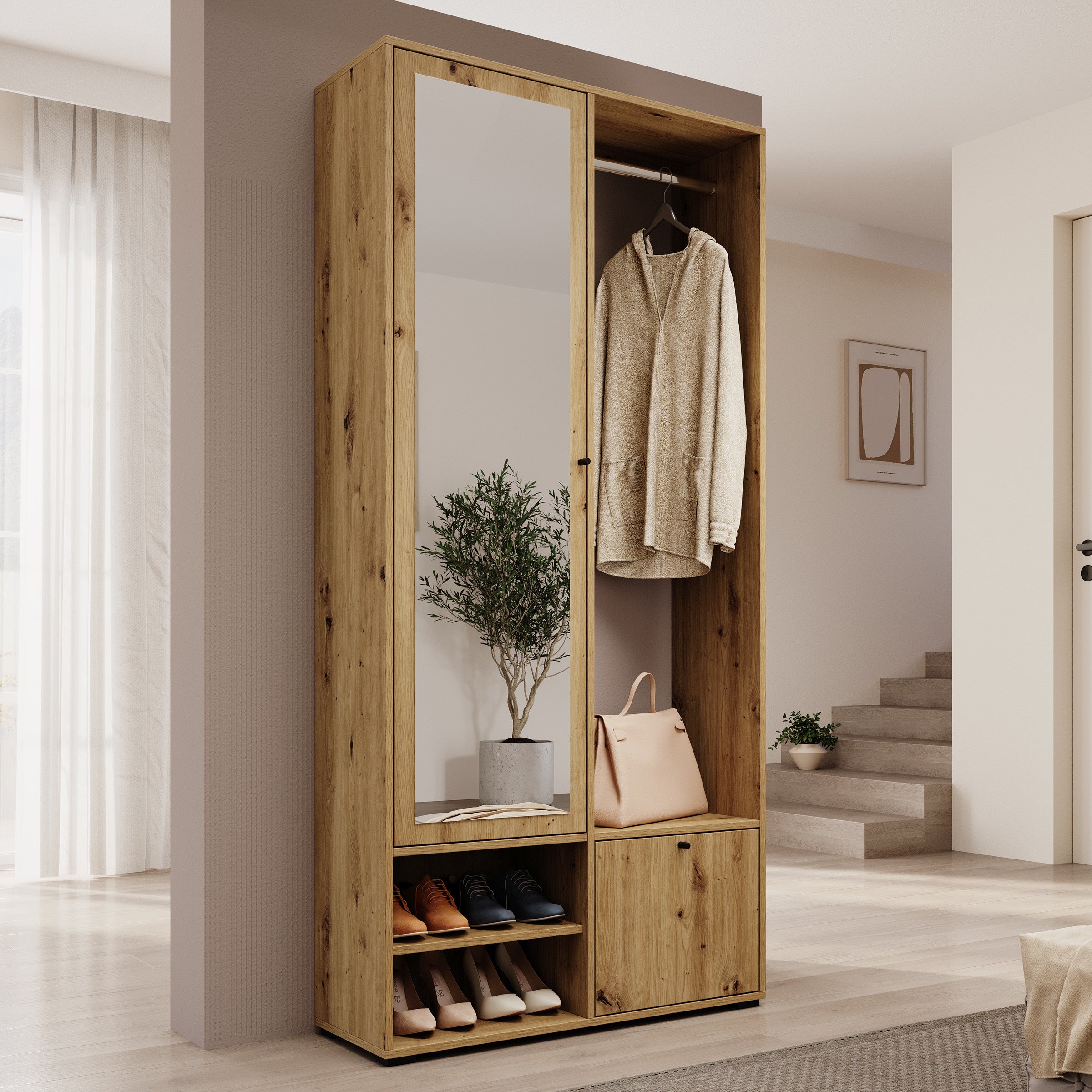 Deacon - Halkast met 2 deuren - Eiken - 90x33x190 cm