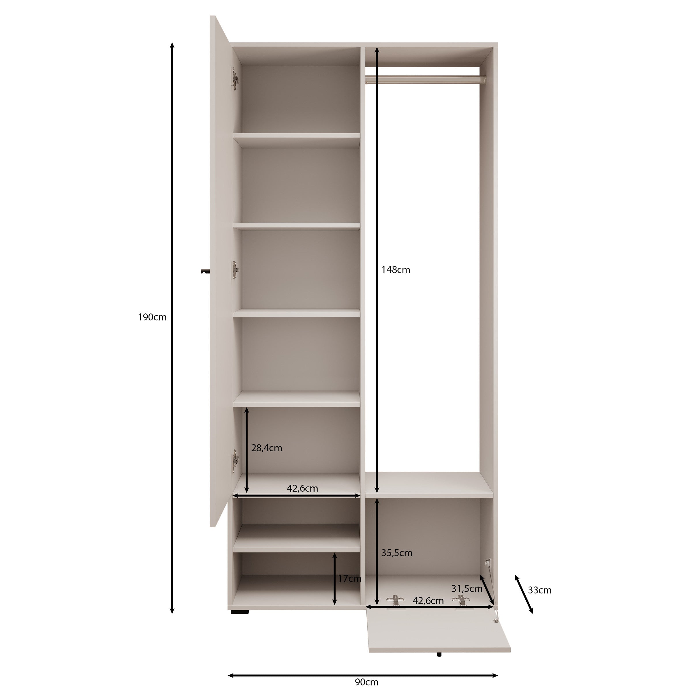 Deacon - Halkast met 2 deuren - Eiken - 90x33x190 cm