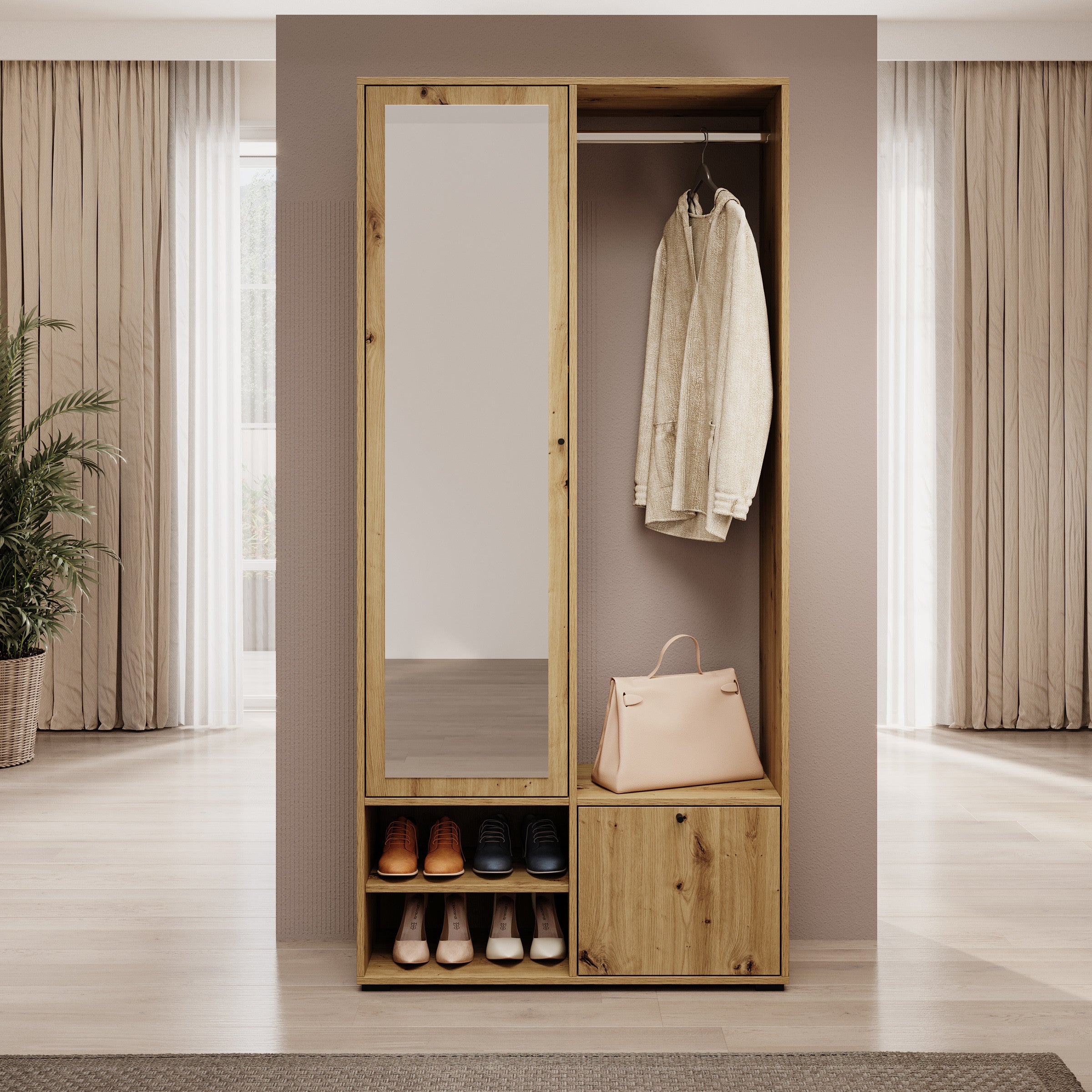 Deacon - Halkast met 2 deuren - Eiken - 90x33x190 cm