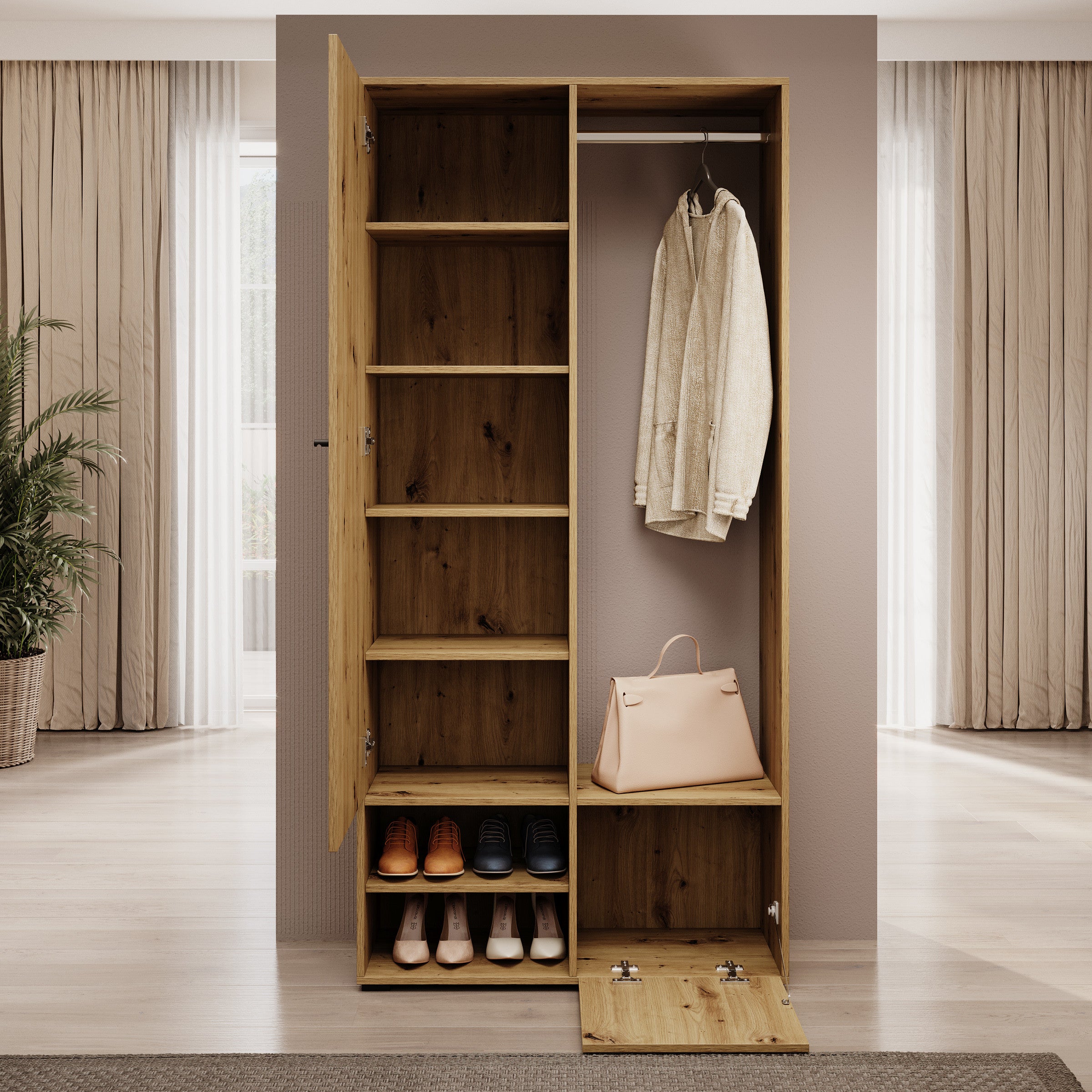 Deacon - Halkast met 2 deuren - Eiken - 90x33x190 cm