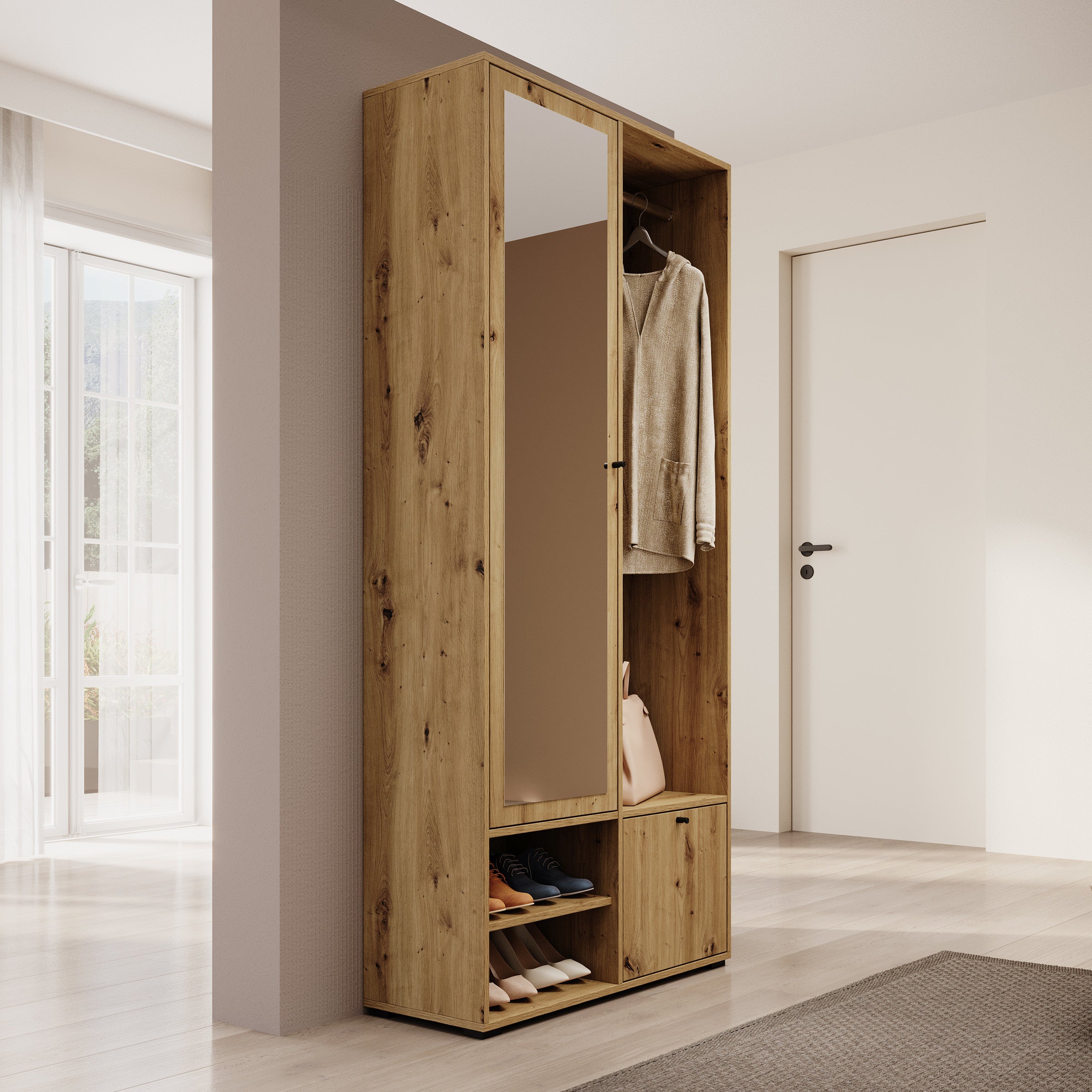 Deacon - Halkast met 2 deuren - Eiken - 90x33x190 cm