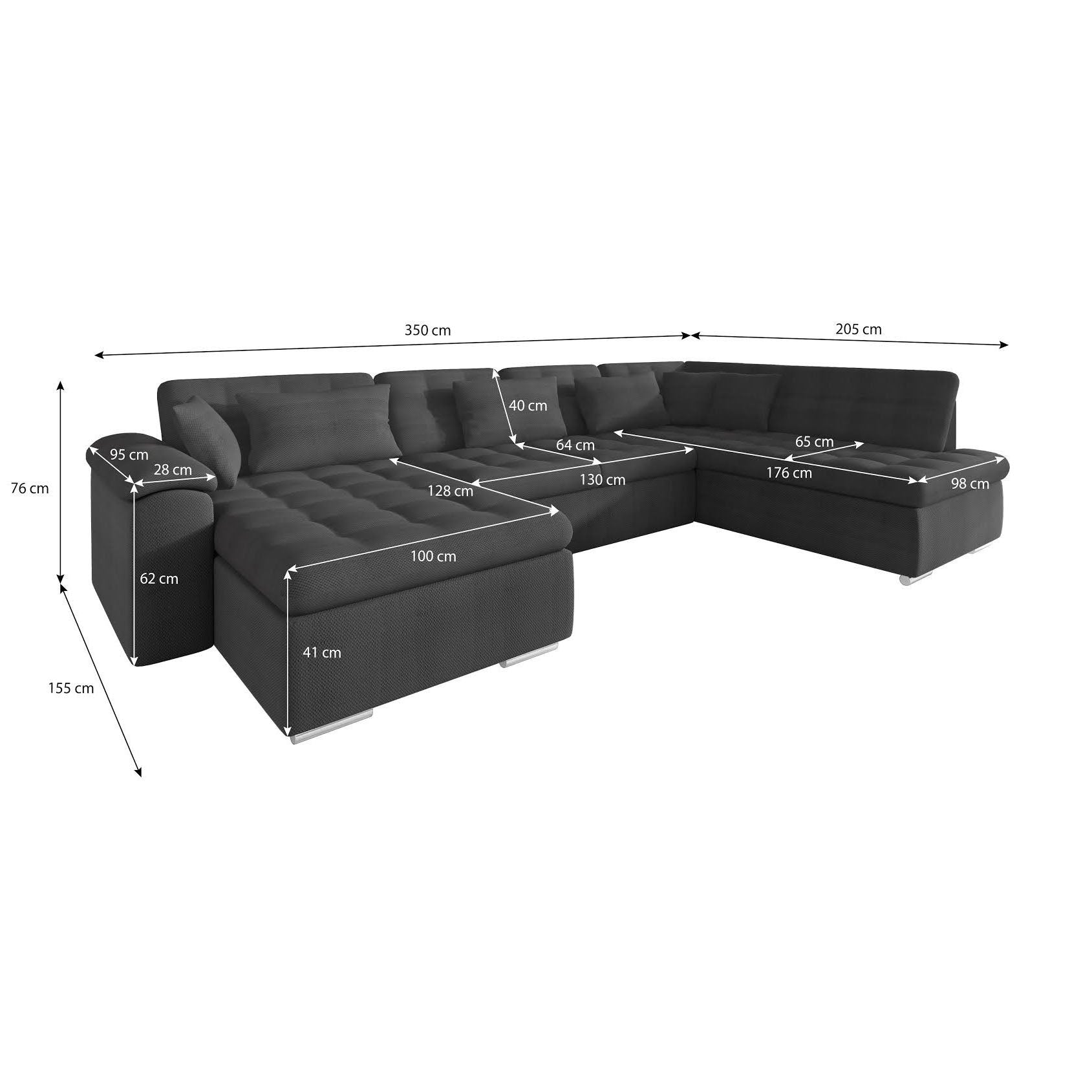 Nicoreta - Hoekbank 5-zits met chaise longue - Stof antraciet - Links