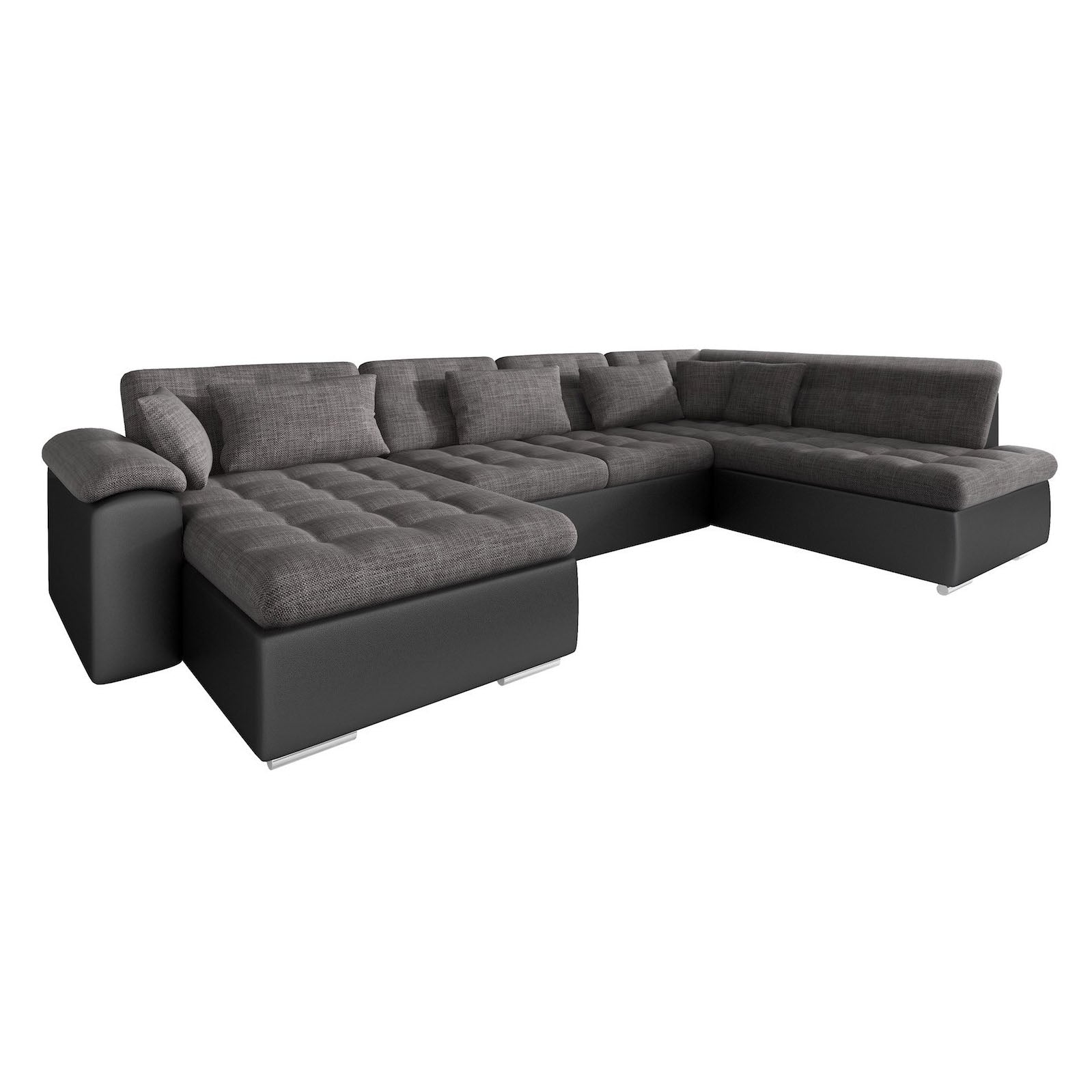 Nicoreta - Hoekbank 5-zits met chaise longue - Stof antraciet - Links