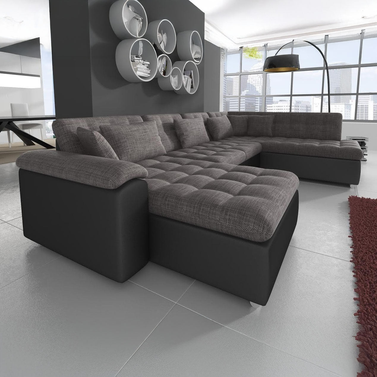 Nicoreta - Hoekbank 5-zits met chaise longue - Stof antraciet - Links