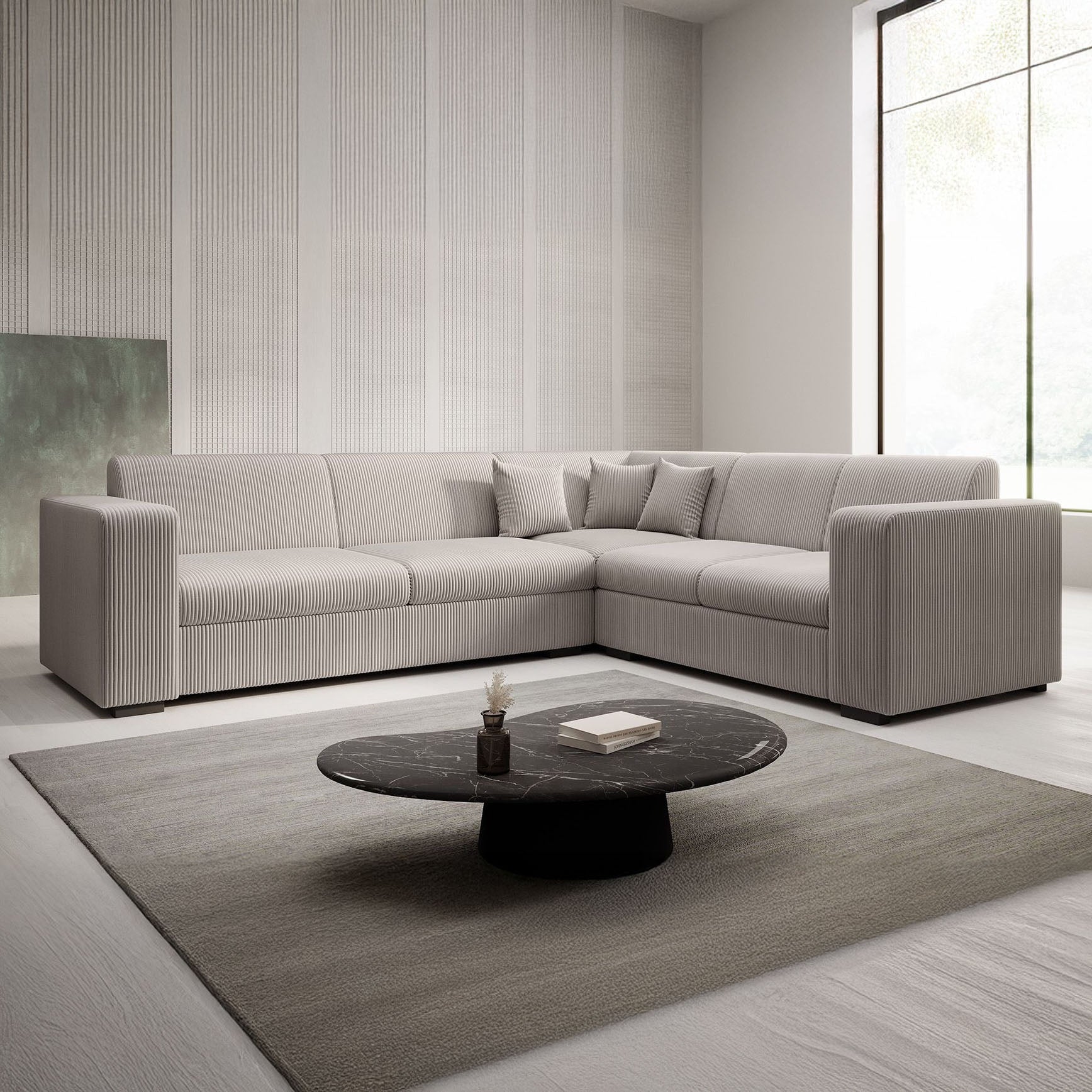 Santana - Hoekbank 4-zits - Ribstof beige - Rechts