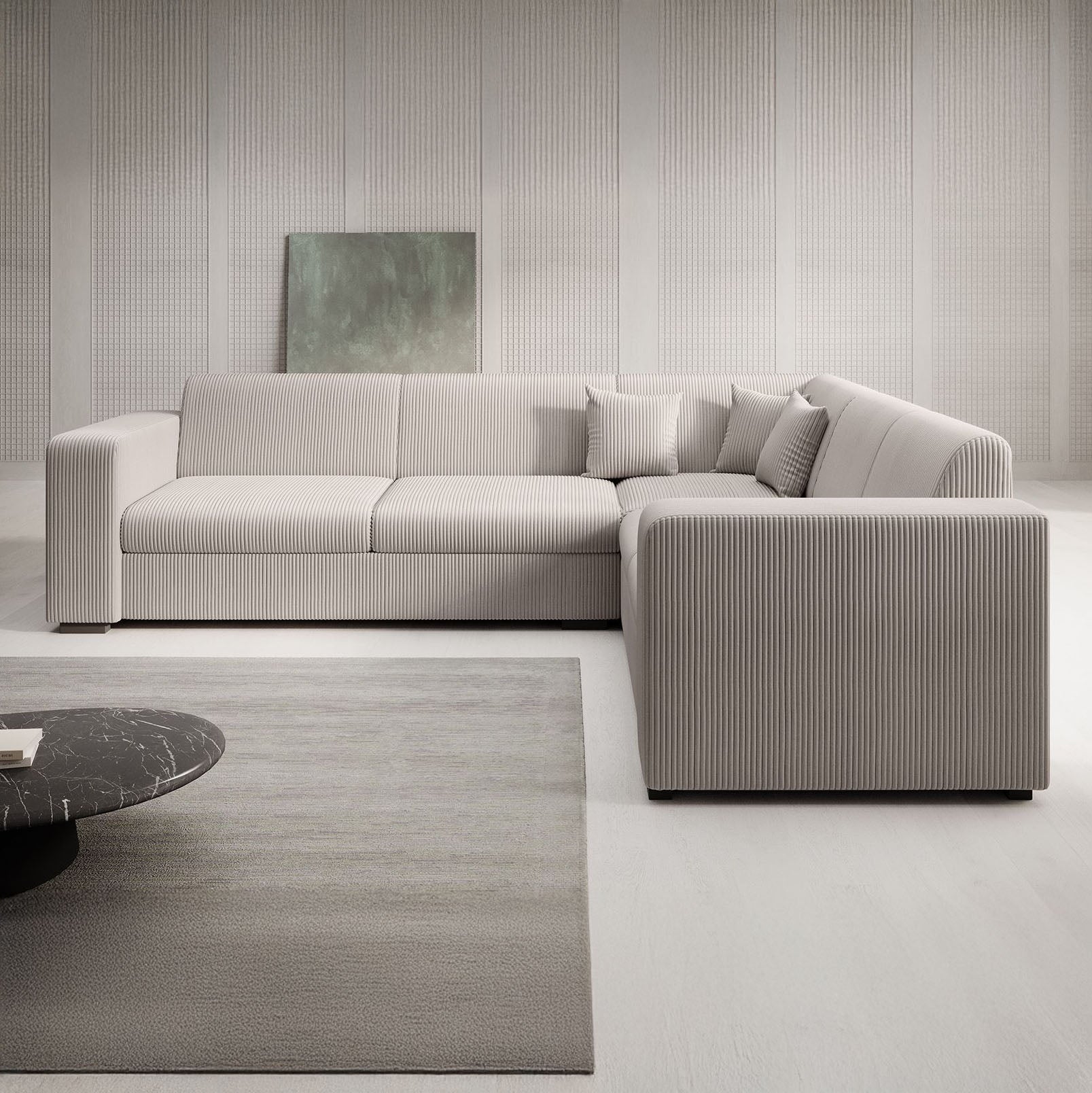 Santana - Hoekbank 4-zits - Ribstof beige - Rechts