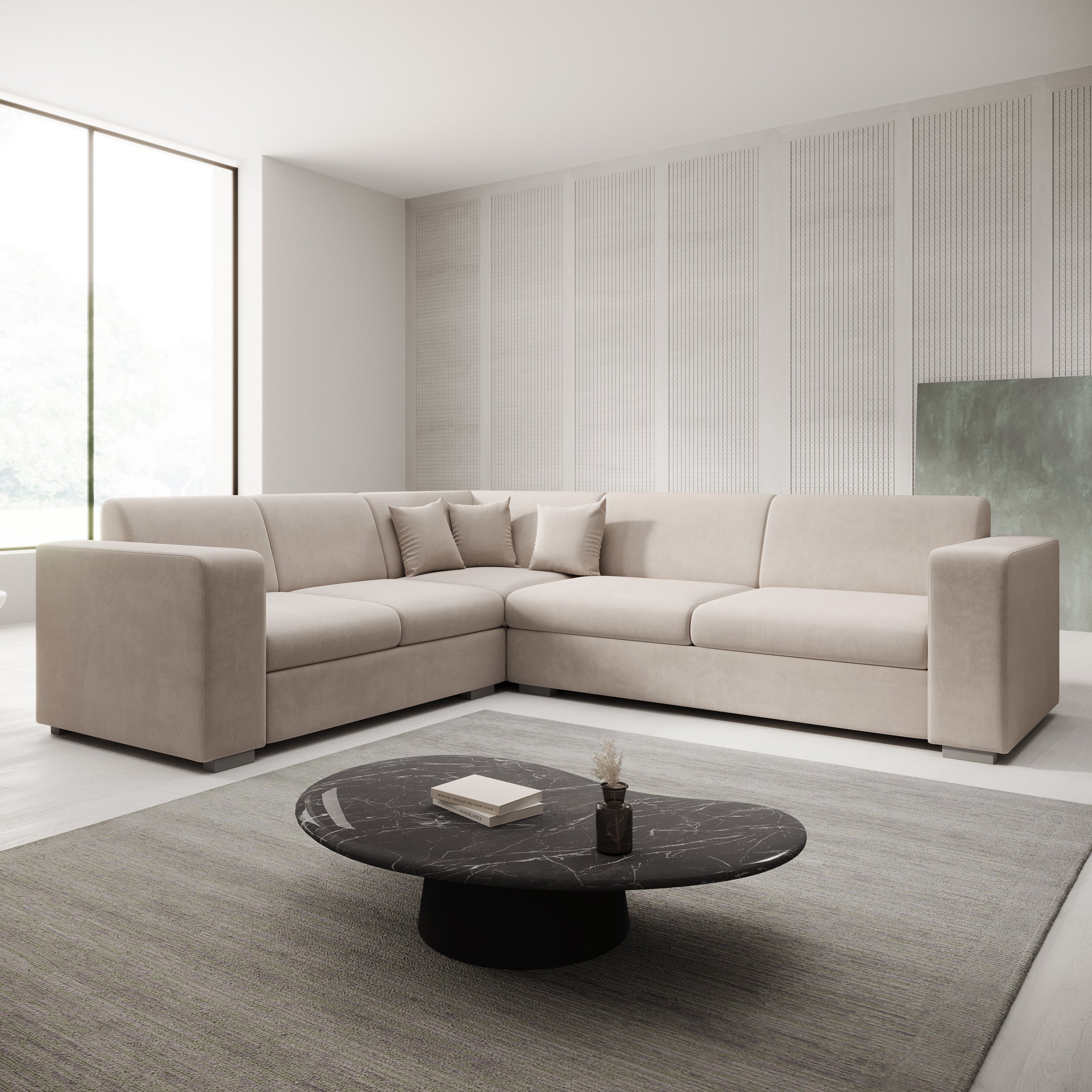 Santana - Hoekbank 4-zits - Stof beige - Links