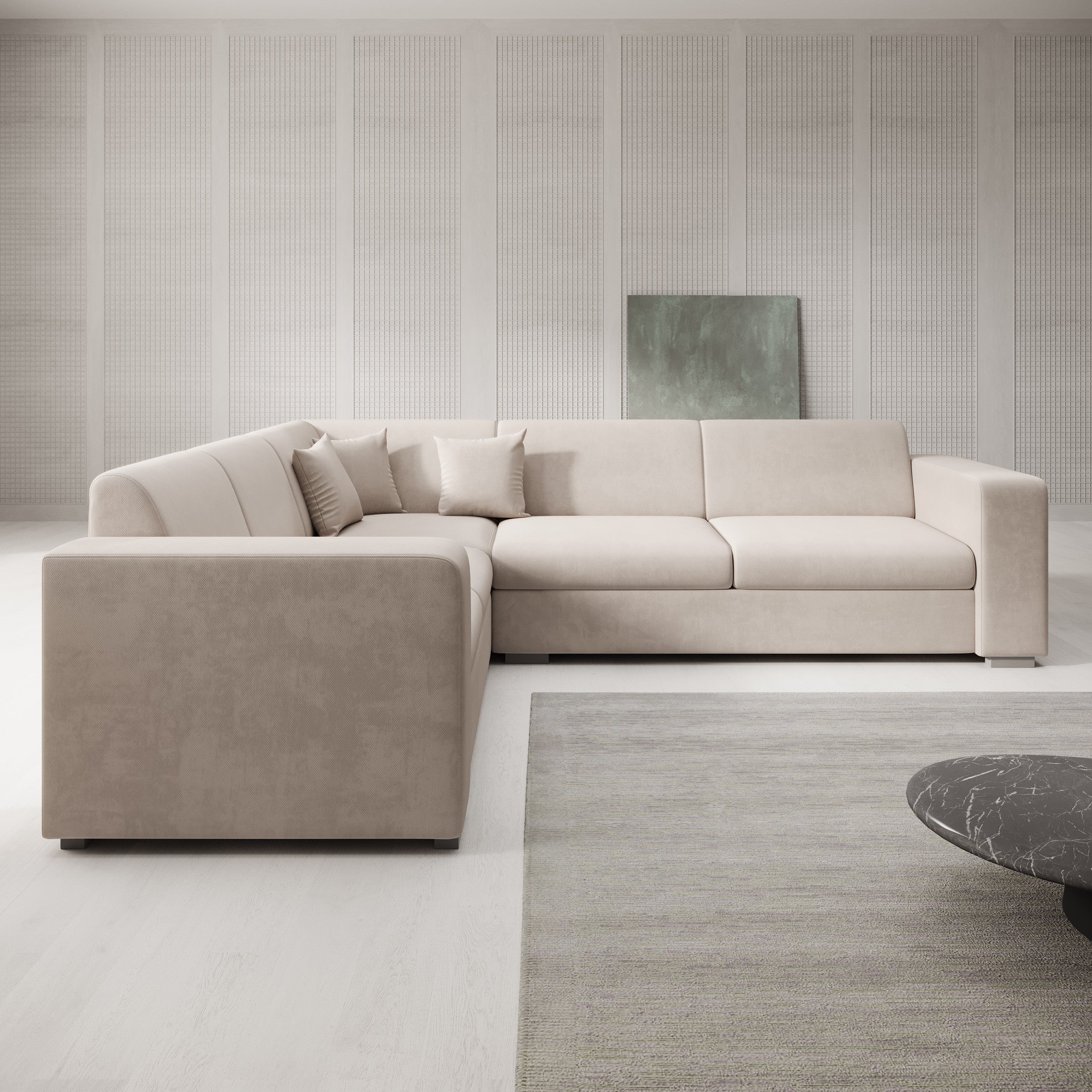 Santana - Hoekbank 4-zits - Stof beige - Links