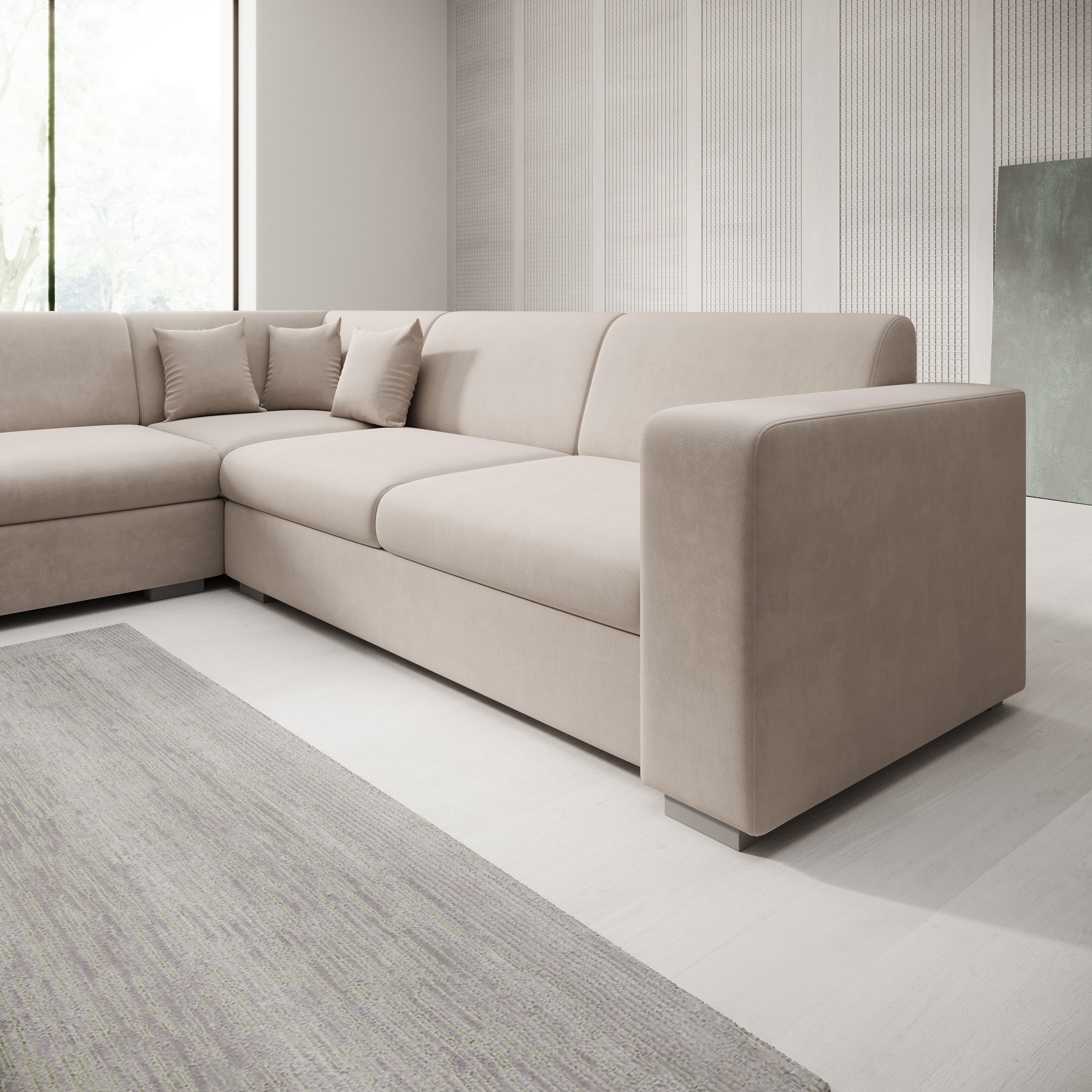 Santana - Hoekbank 4-zits - Stof beige - Links