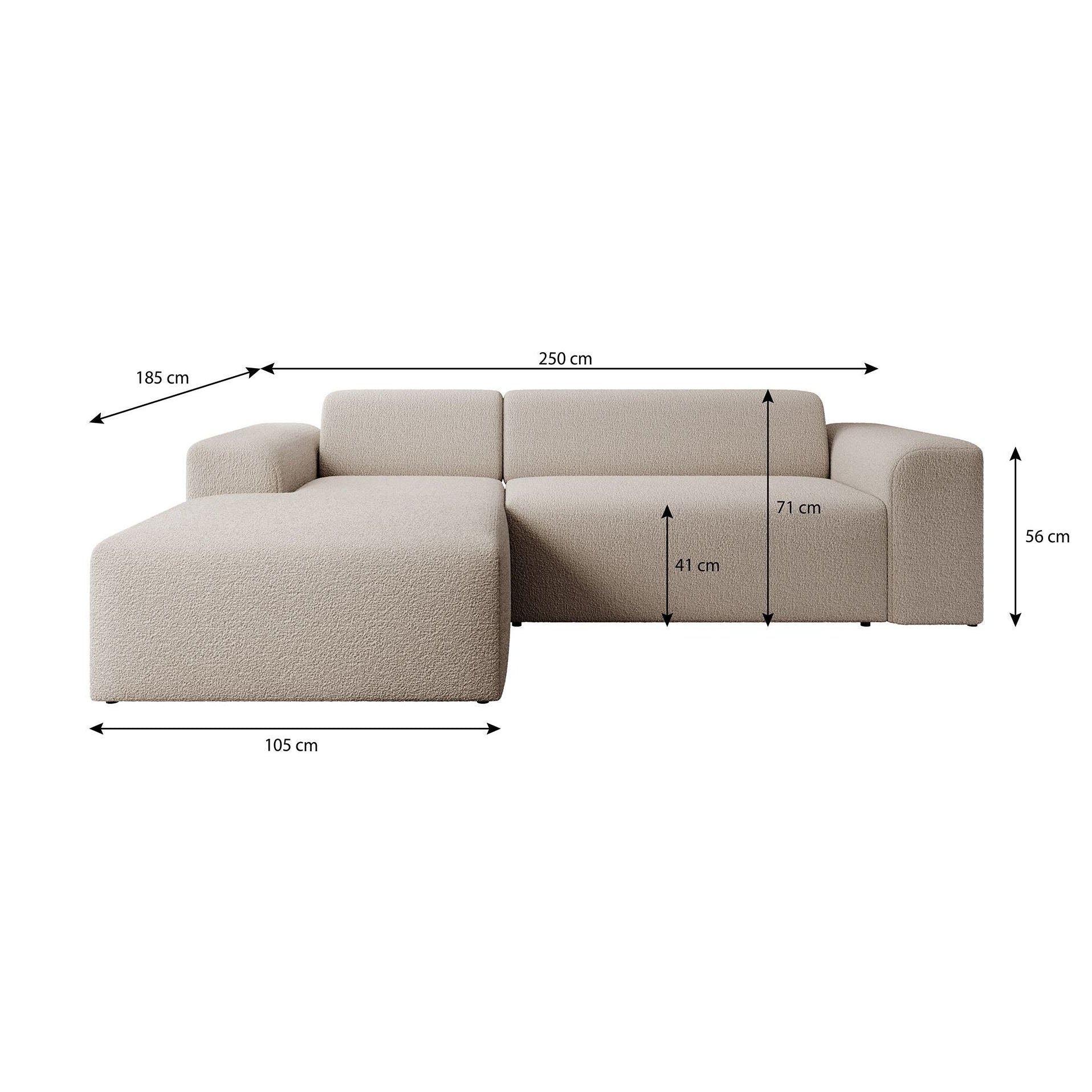 Zamzi - Hoekbank 3-zits met chaise longue - Teddystof beige - Links