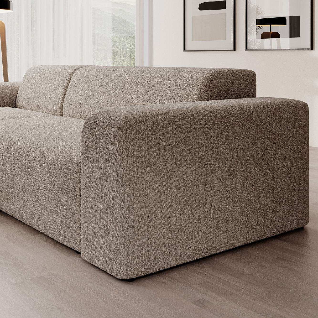 Zamzi - Hoekbank 3-zits met chaise longue - Teddystof beige - Links