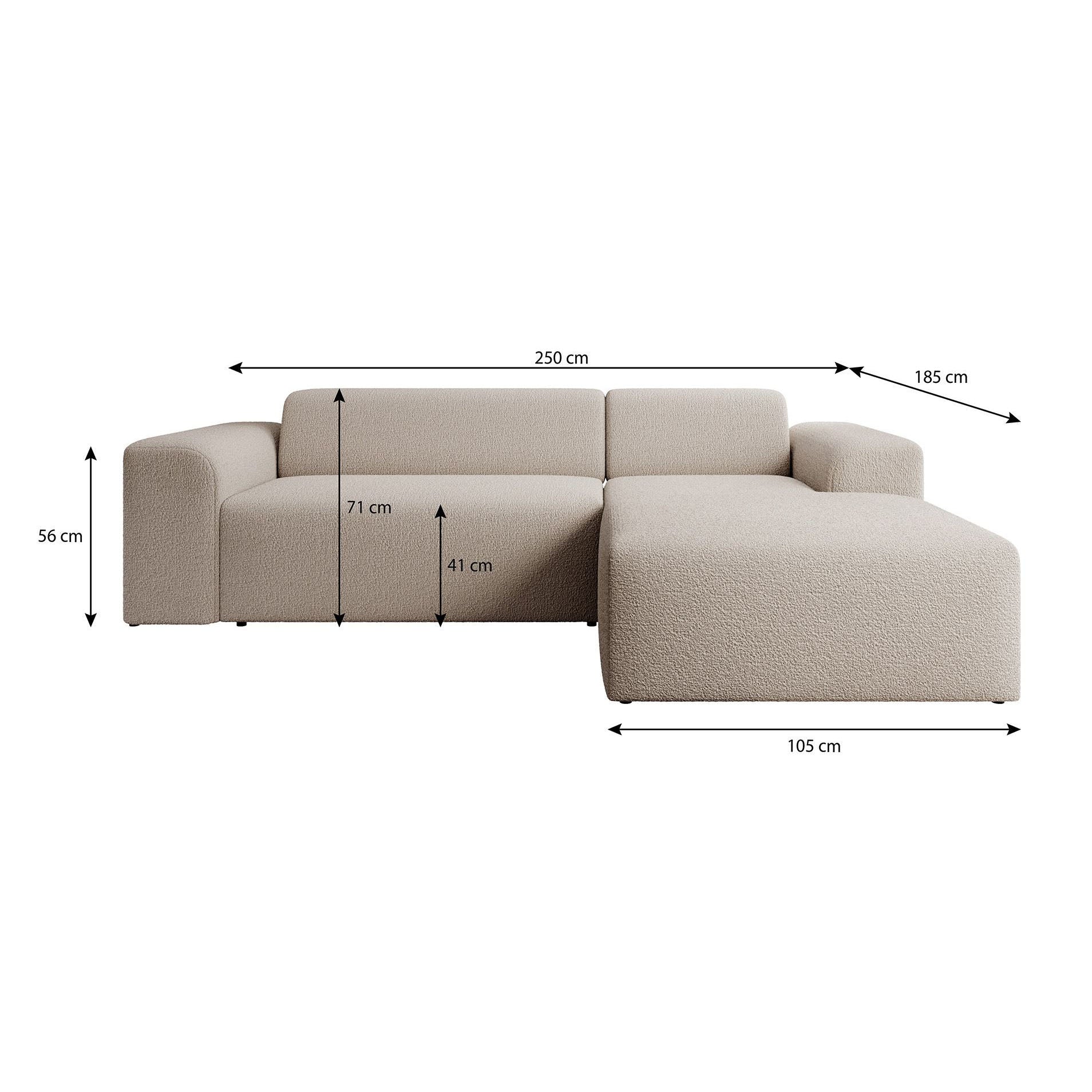 Zamzi - Hoekbank 3-zits met chaise longue - Teddystof beige - Rechts