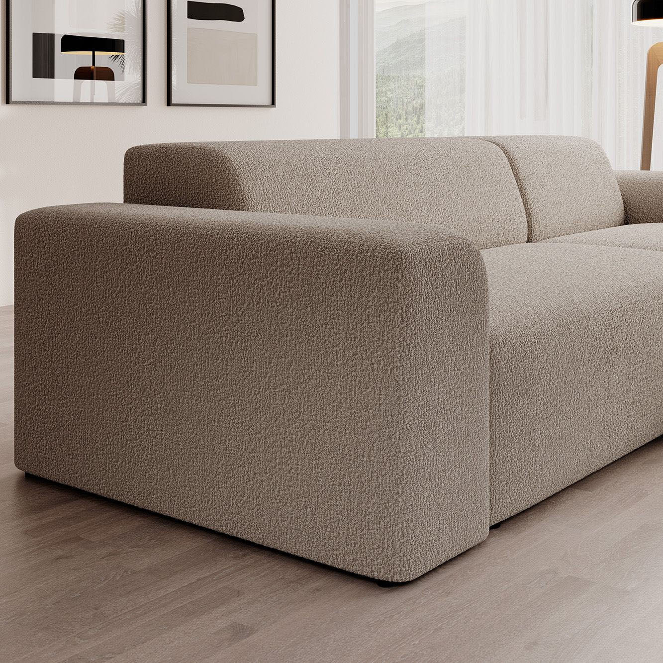 Zamzi - Hoekbank 3-zits met chaise longue - Teddystof beige - Rechts