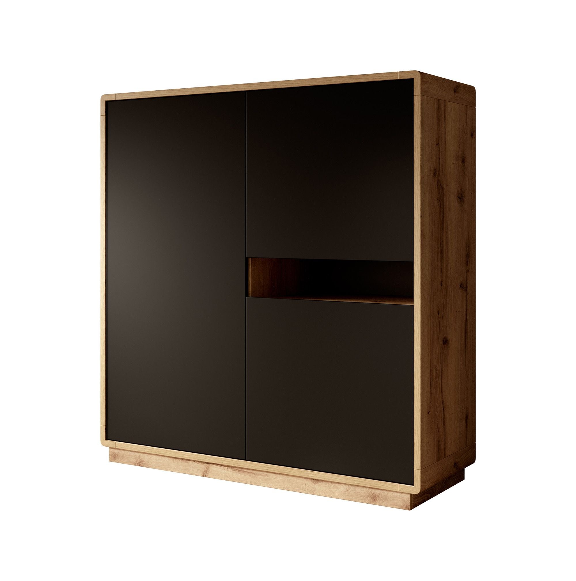 Acuna - Opbergkast met 3 deuren - Zwart/eiken - 121x40x126 cm