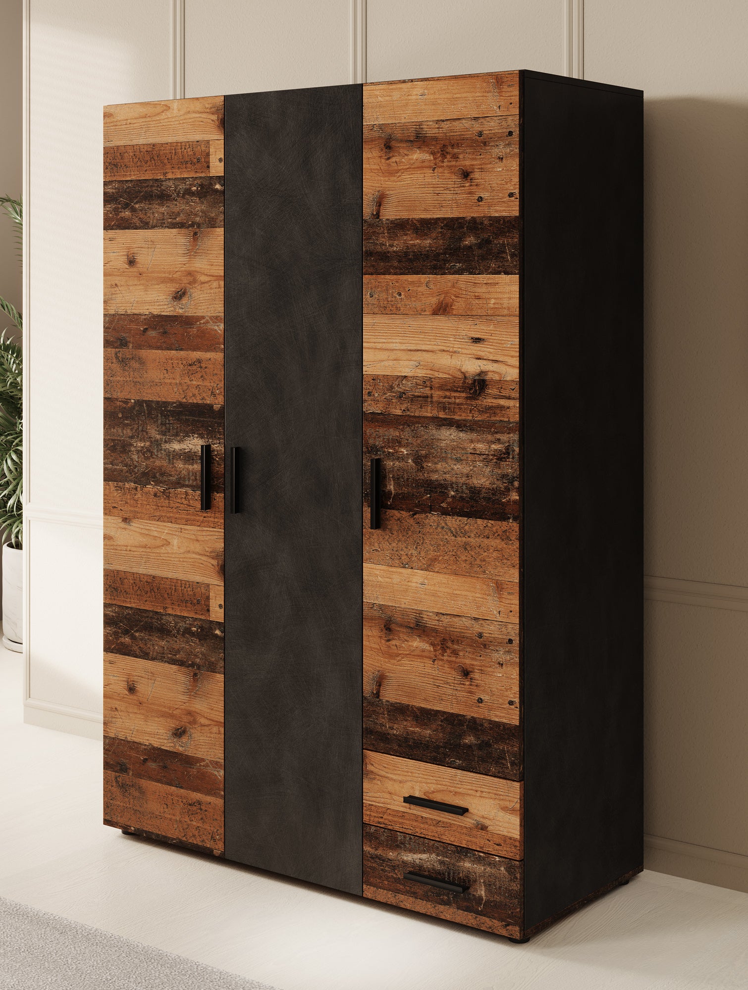 Kledingkast Daniela 120cm met 3 deuren 2 lades & spiegel - wit - Modern Kledingkast Daniela 120cm met 3 deuren 2 lades & spiegel - wit - Modern