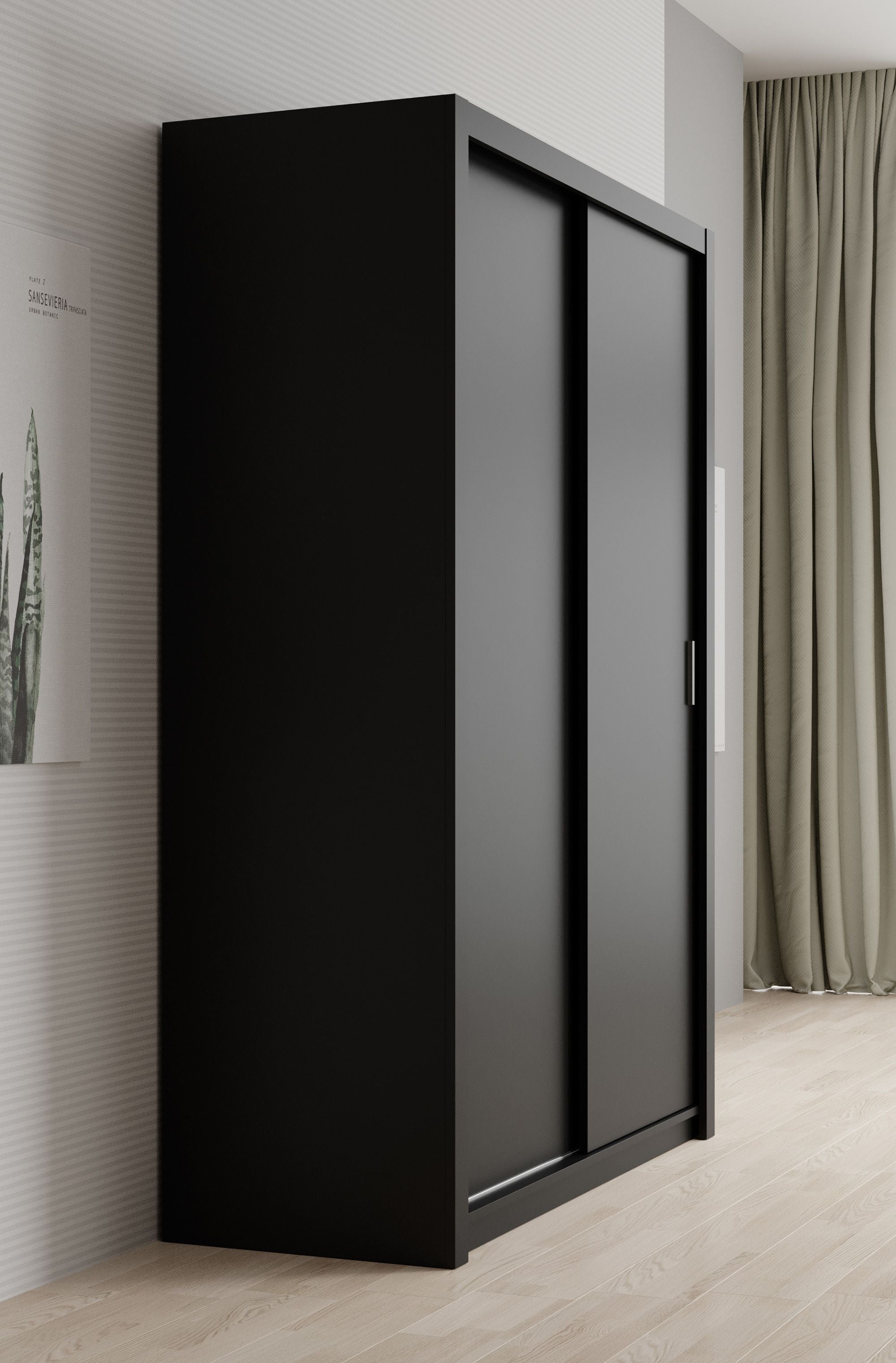 Blake - Kledingkast met schuifdeuren - Zwart - 150x62x215 cm