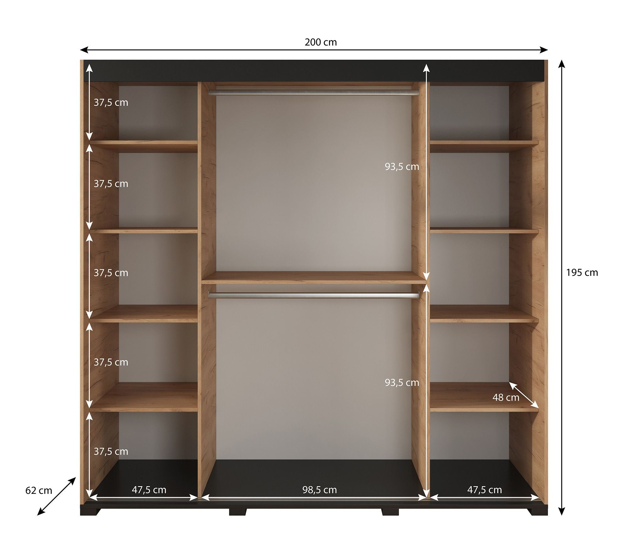 Brazil - Kledingkast met schuifdeuren - Eiken - 200x62x195 cm