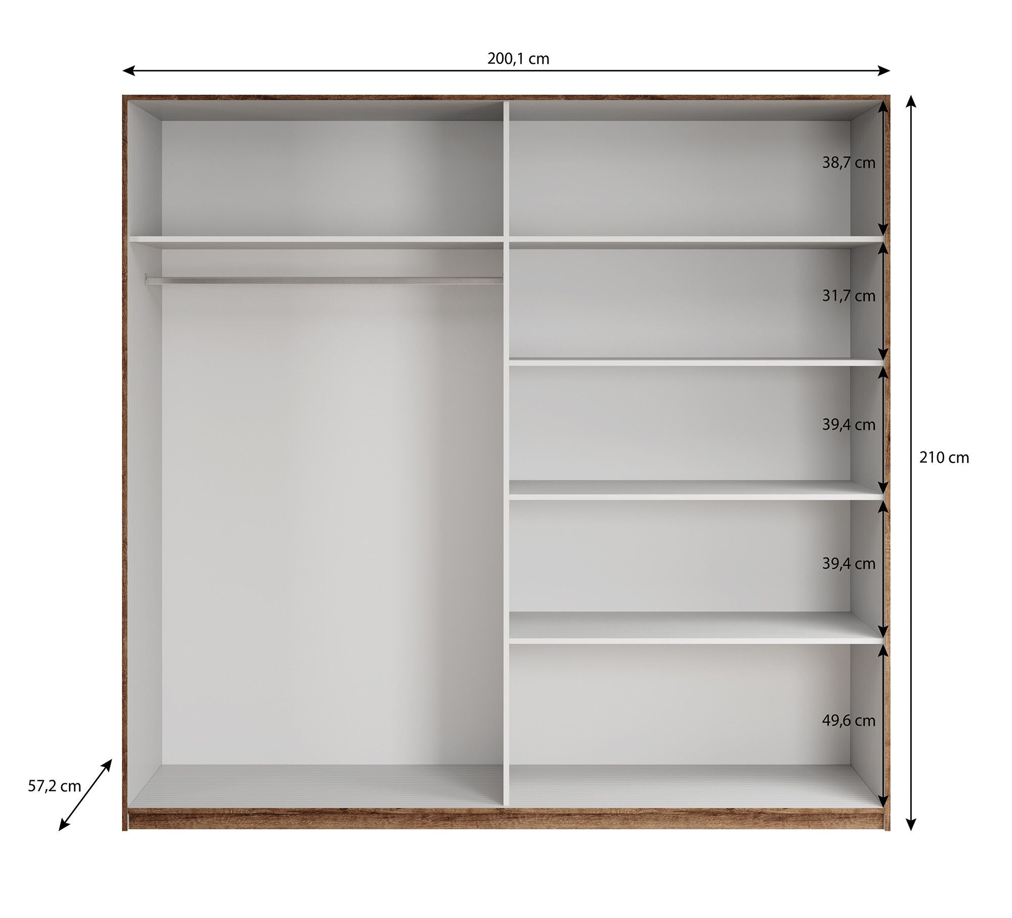 Brown - Kledingkast met schuifdeuren - Eiken - 200x57x210 cm
