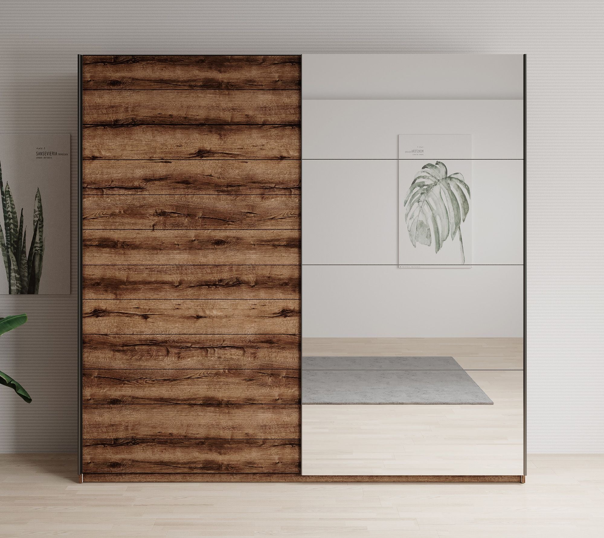 Brown - Kledingkast met schuifdeuren - Eiken - 200x57x210 cm