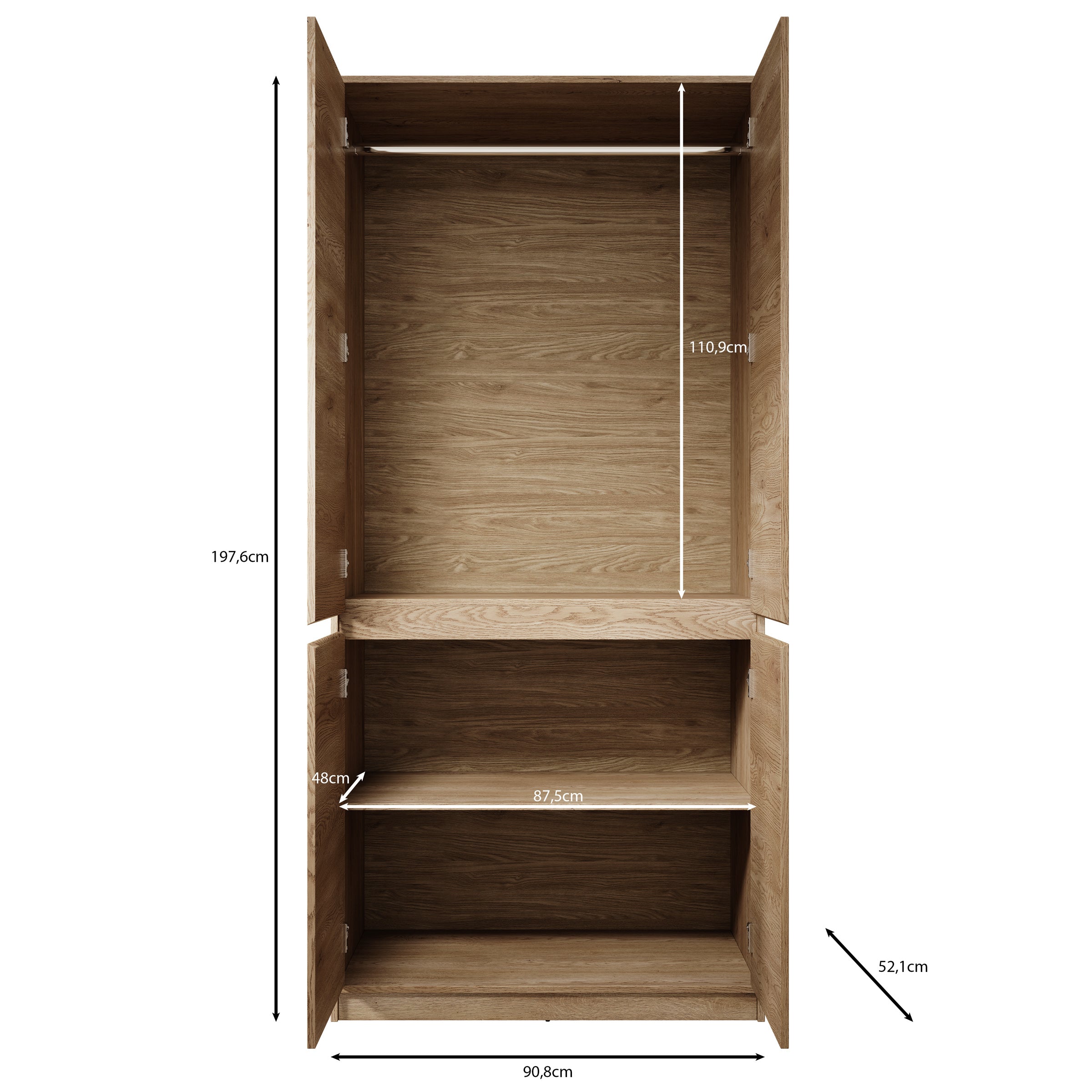 Cuarto - Kledingkast 4-deurs - Eiken - 91x52x198 cm