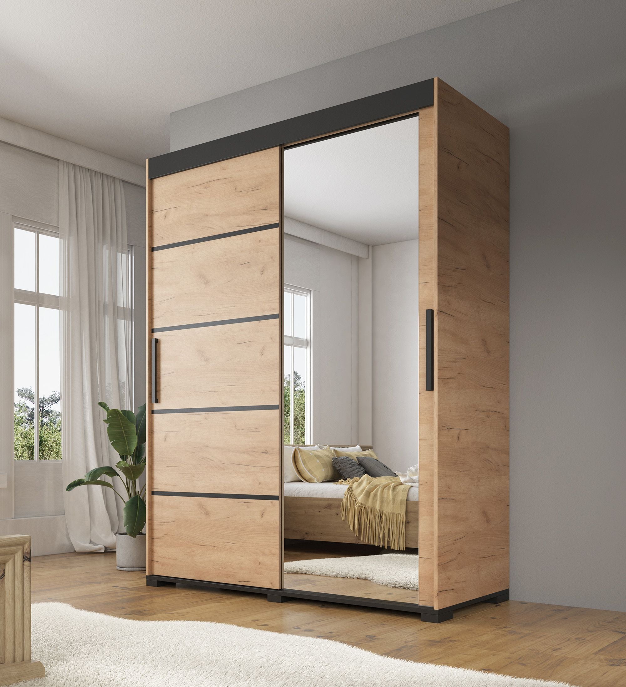 Fabio - Kledingkast met schuifdeuren - Eiken - 150x62x195 cm