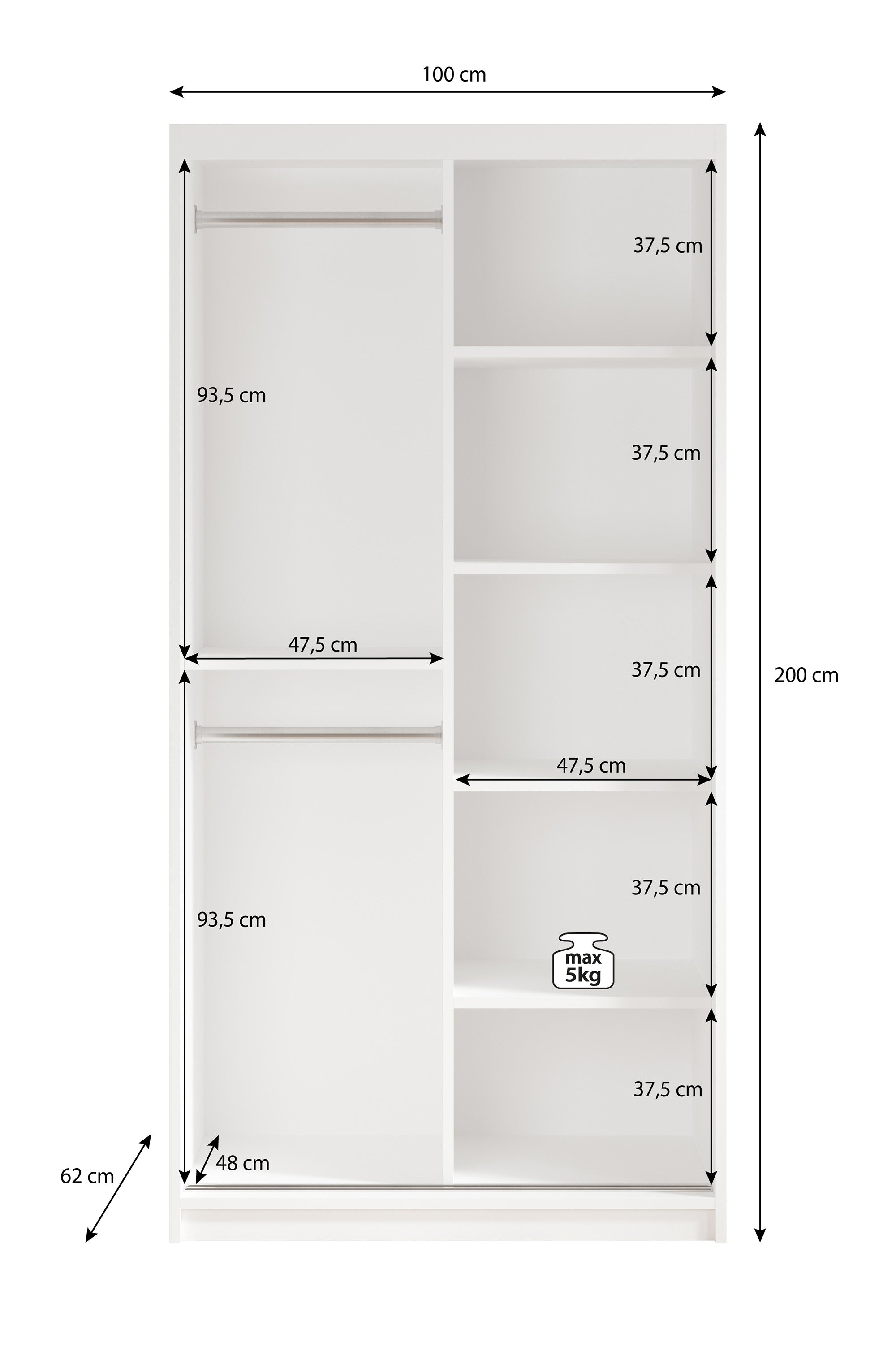 Luxor - Kledingkast met schuifdeuren - Zwart/eiken - 100x62x200 cm