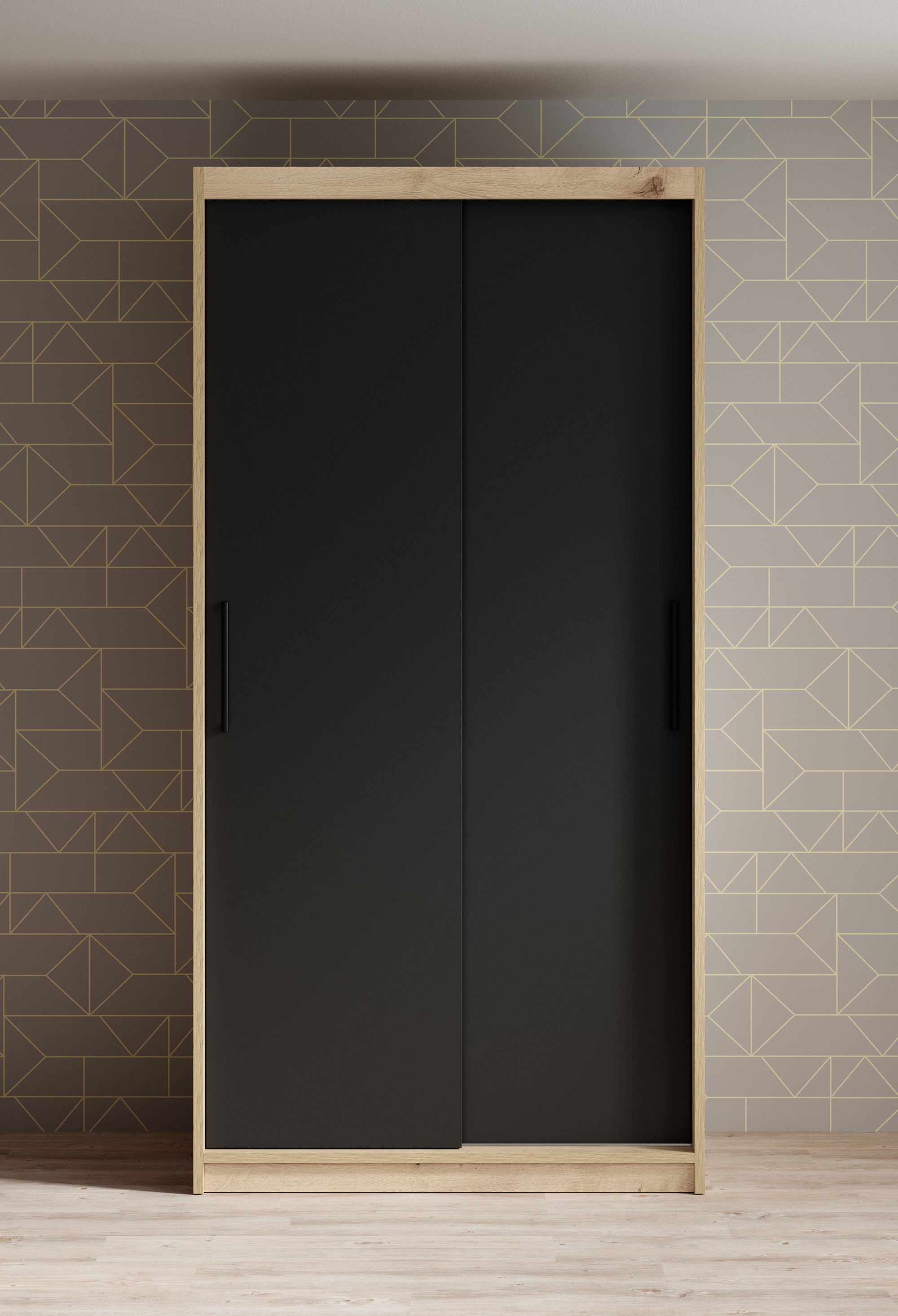 Luxor - Kledingkast met schuifdeuren - Zwart/eiken - 100x62x200 cm