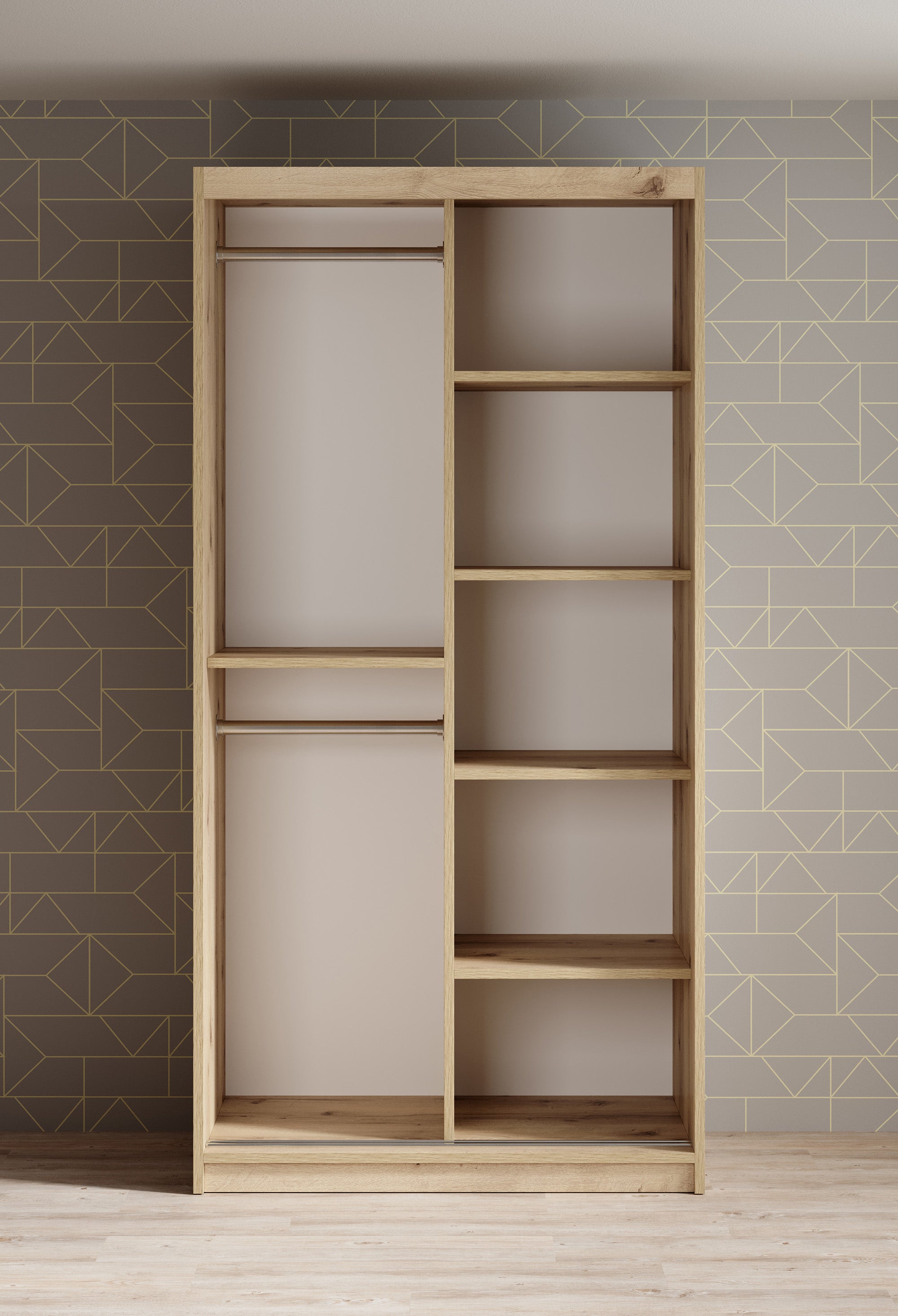 Luxor - Kledingkast met schuifdeuren - Zwart/eiken - 100x62x200 cm