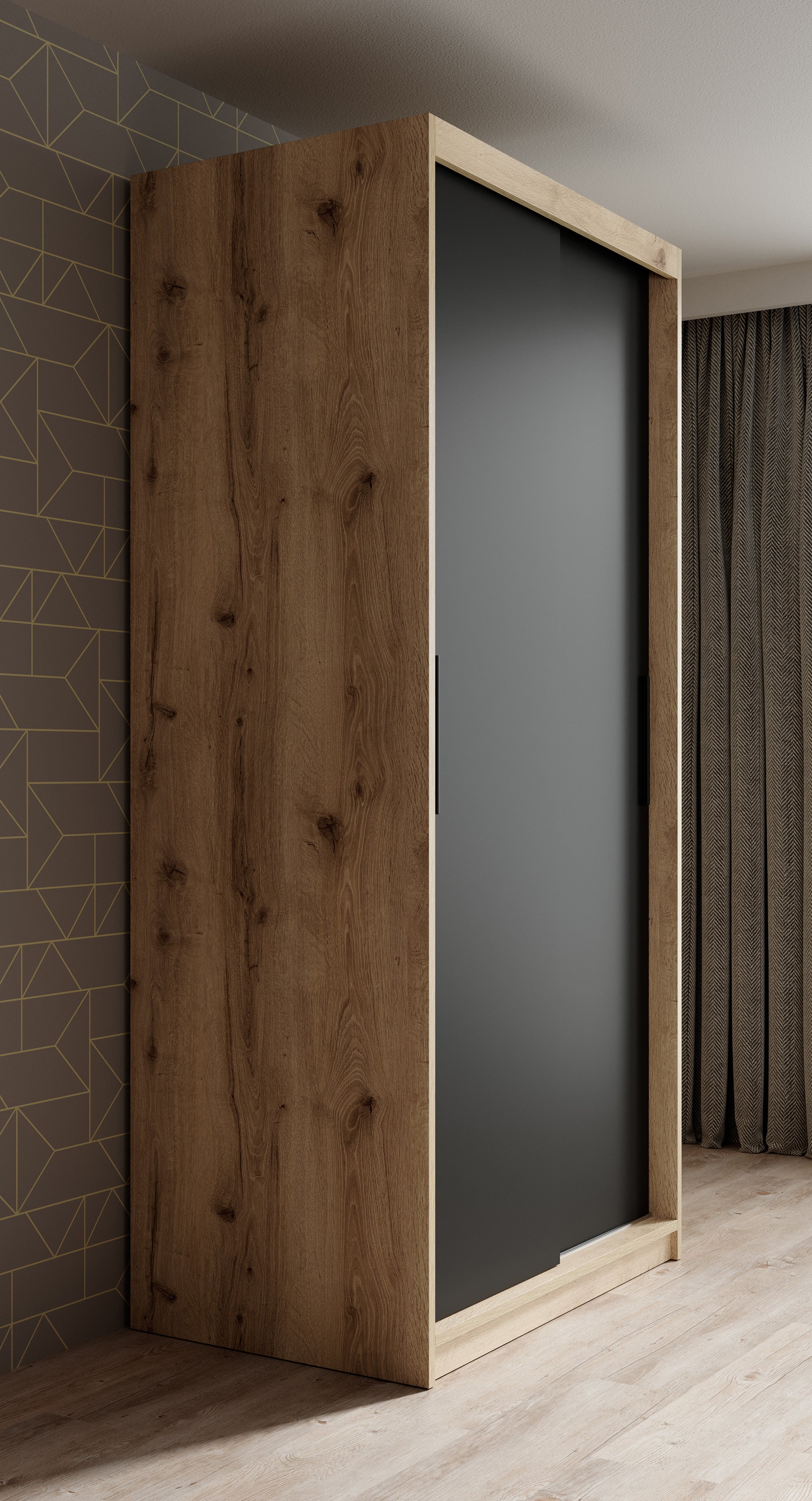 Luxor - Kledingkast met schuifdeuren - Zwart/eiken - 100x62x200 cm