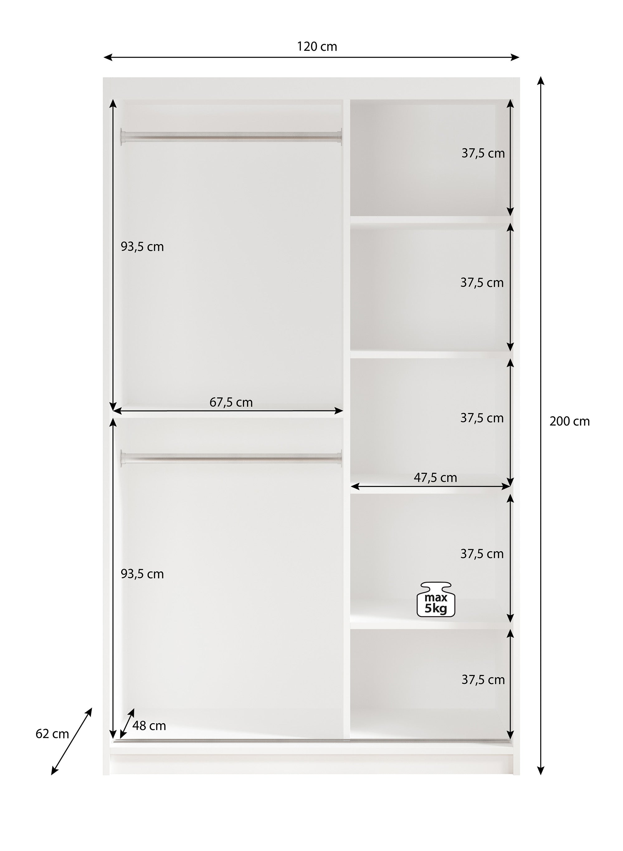 Luxor - Kledingkast met schuifdeuren - Zwart/eiken - 120x62x200 cm