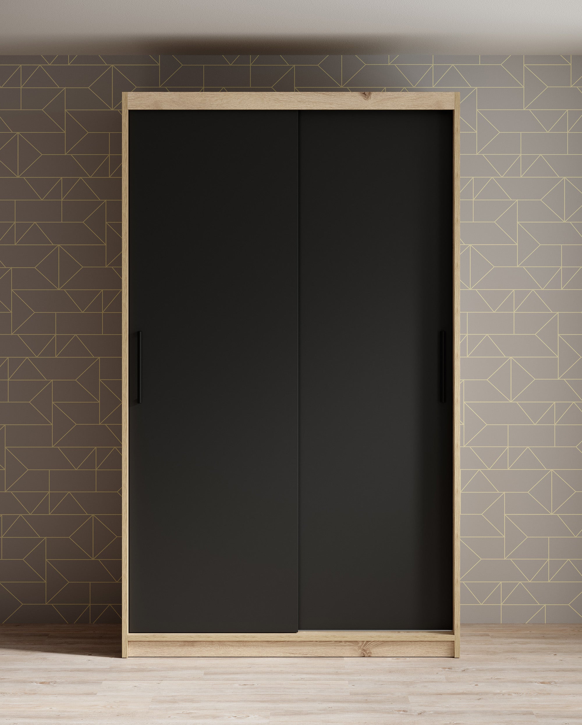 Luxor - Kledingkast met schuifdeuren - Zwart/eiken - 120x62x200 cm