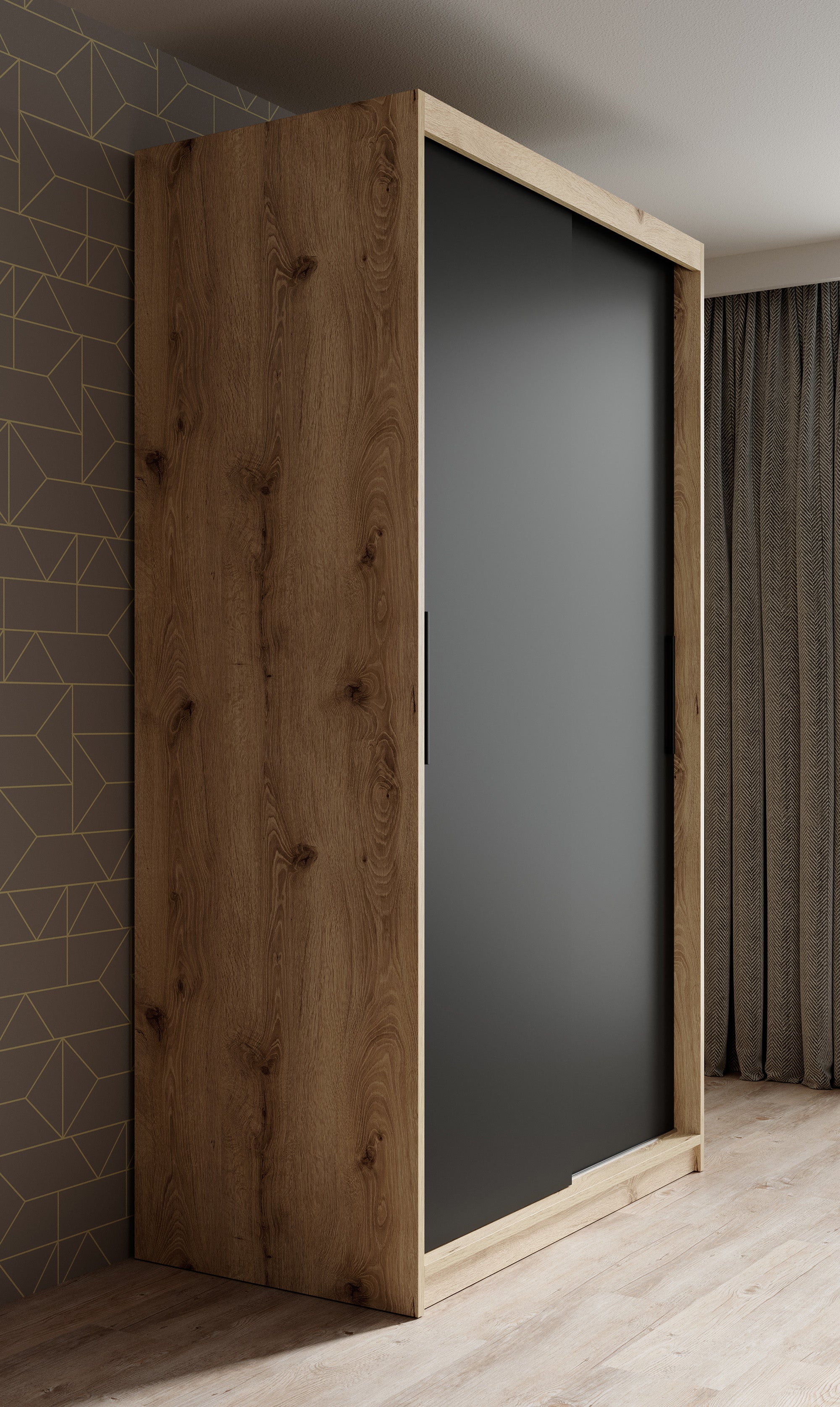 Luxor - Kledingkast met schuifdeuren - Zwart/eiken - 120x62x200 cm