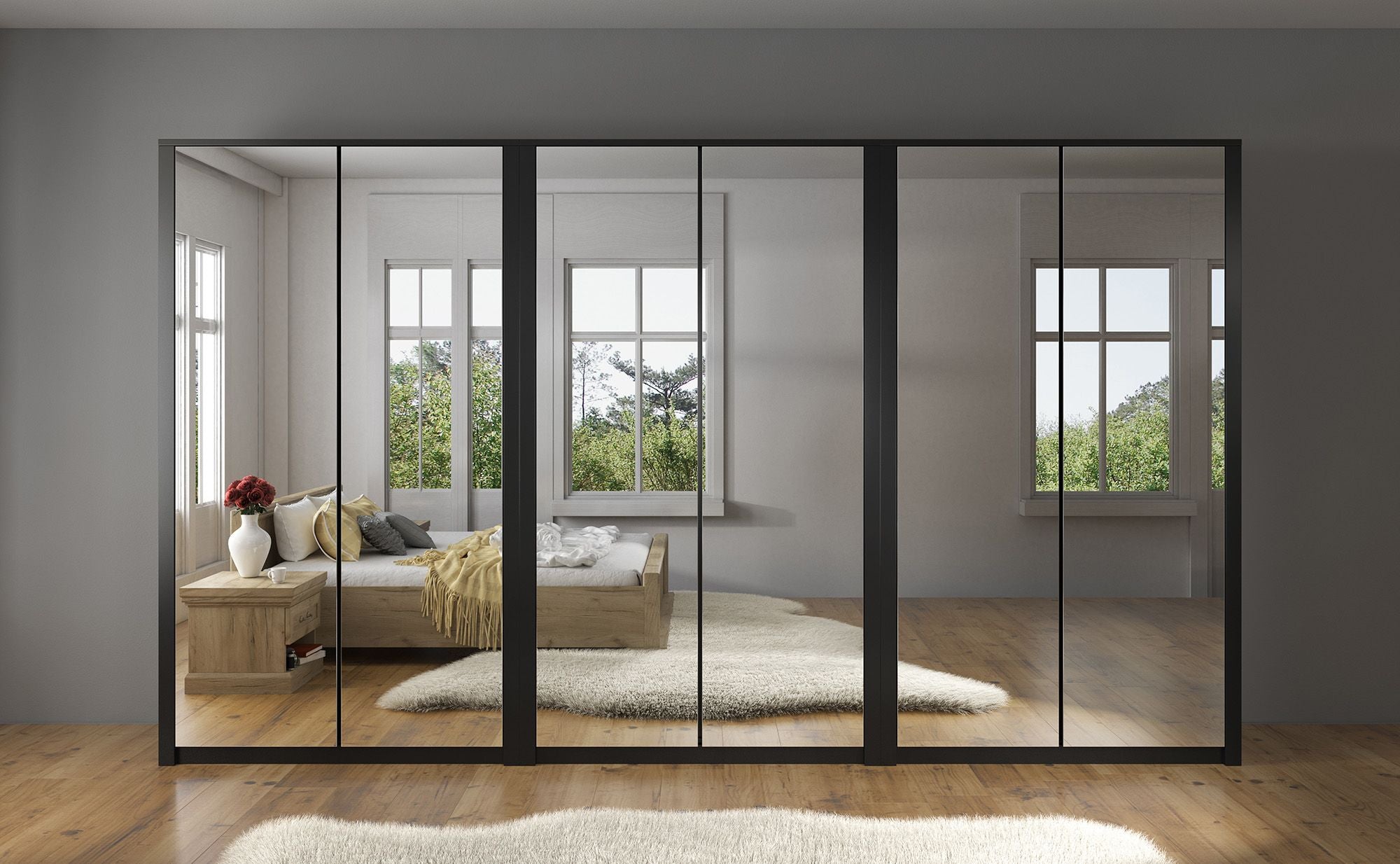 Malibu - Kledingkast 6-deurs - Mat zwart - 340x53x197 cm