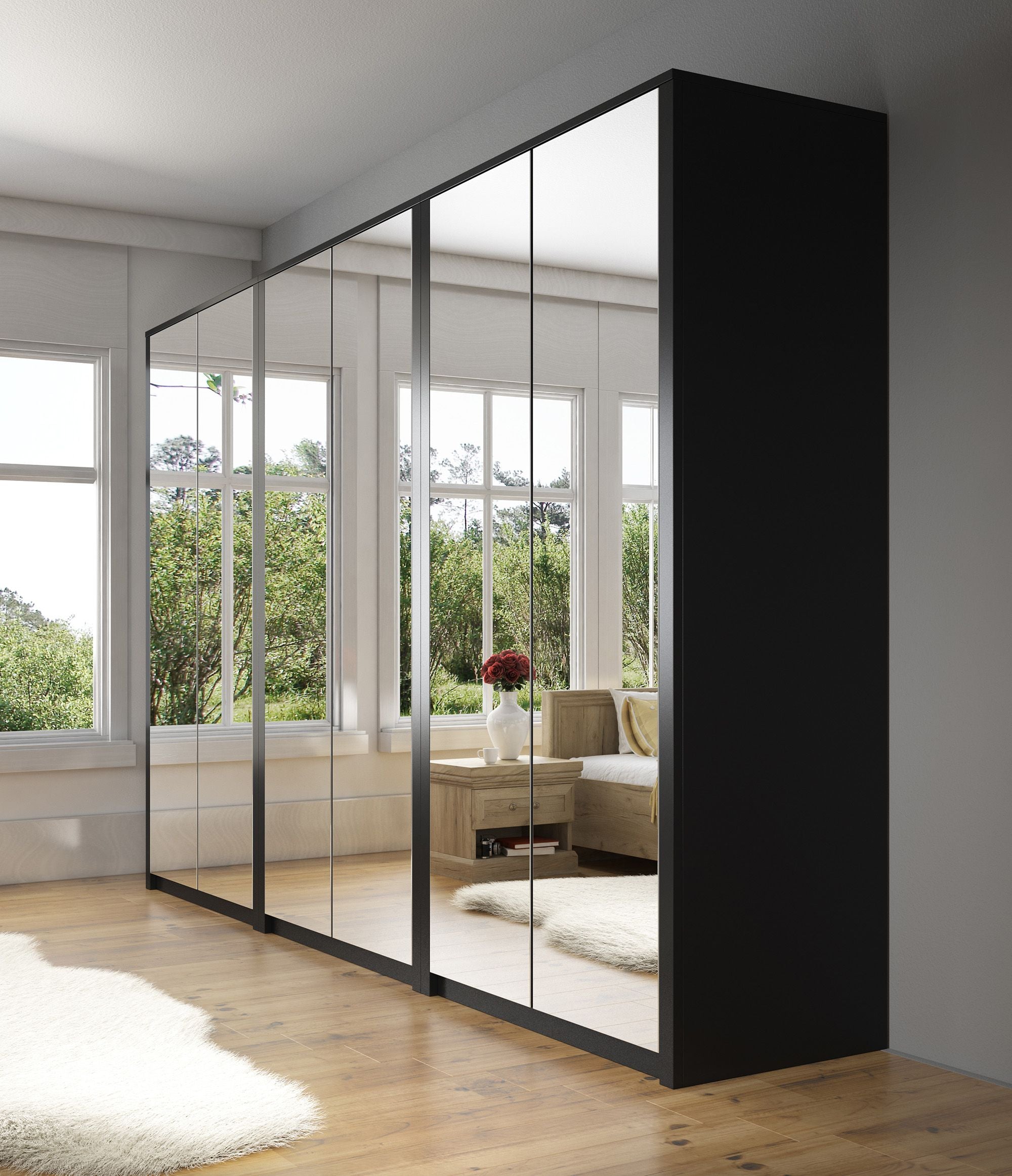 Malibu - Kledingkast 6-deurs - Mat zwart - 340x53x197 cm