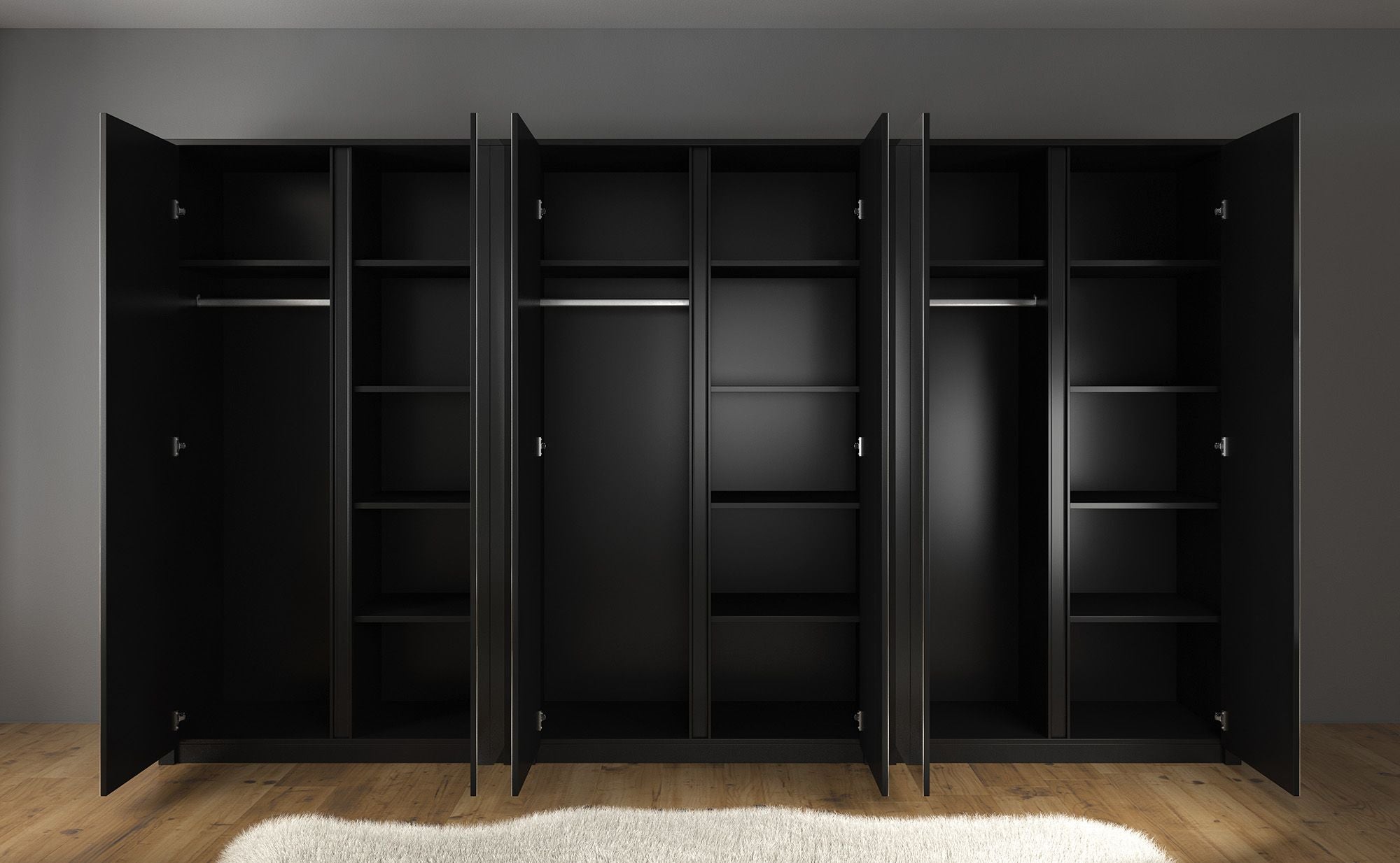 Malibu - Kledingkast 6-deurs - Mat zwart - 340x53x197 cm