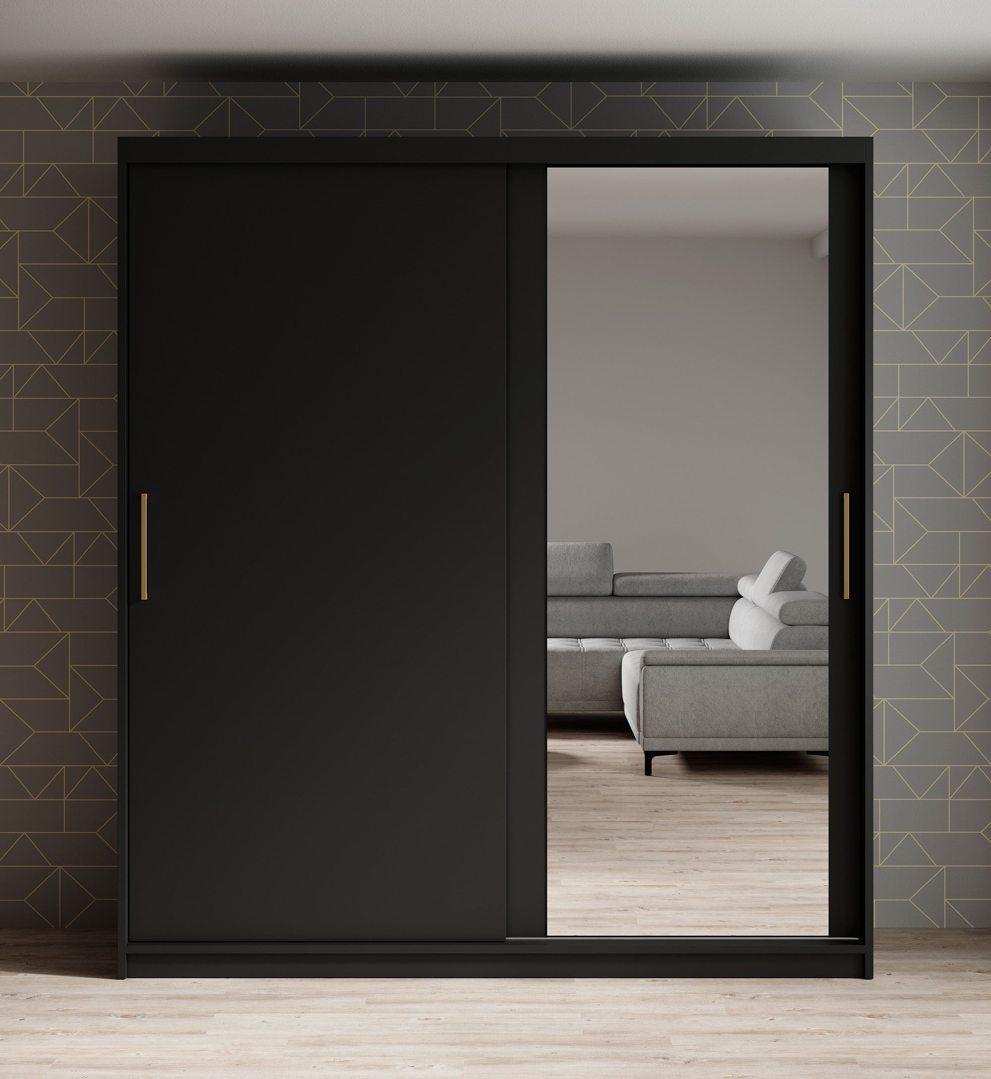 Mandalin - Kledingkast met spiegel - Zwart - 180x62x200 cm
