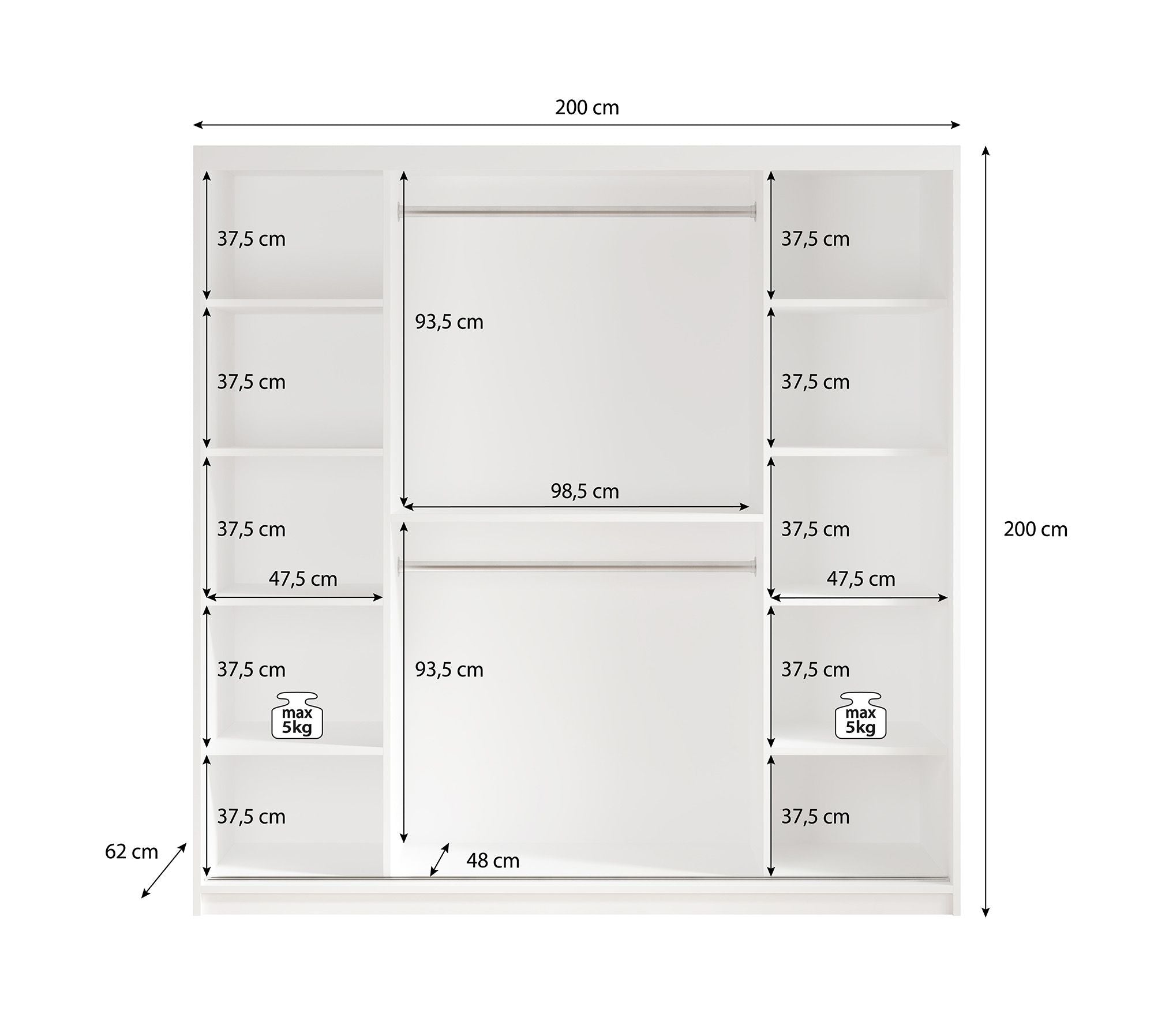 Marmer 2 - Kledinkast met schuifdeuren - Zwart - 200x62x200 cm