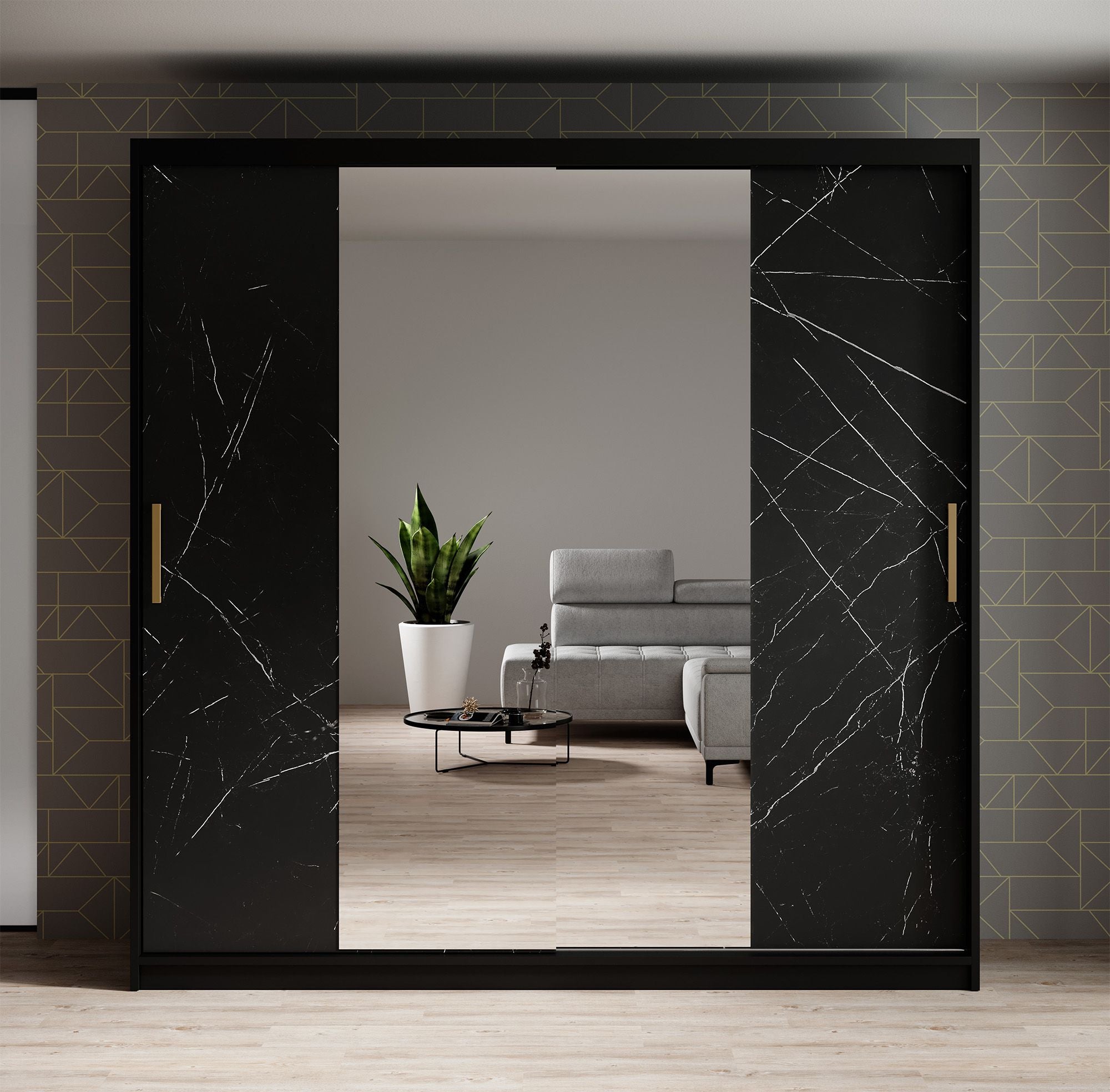 Marmer 2 - Kledinkast met schuifdeuren - Zwart - 200x62x200 cm