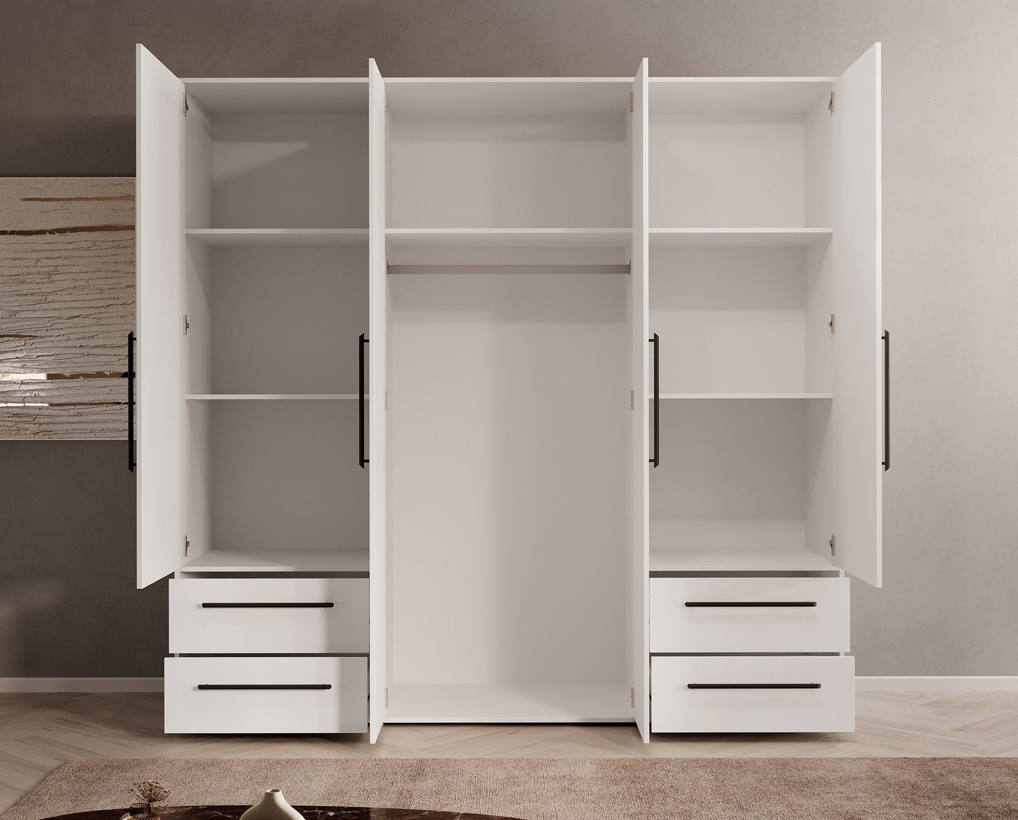 Mayen - Kledingkast 4 deuren - Wit - 206x59x200 cm