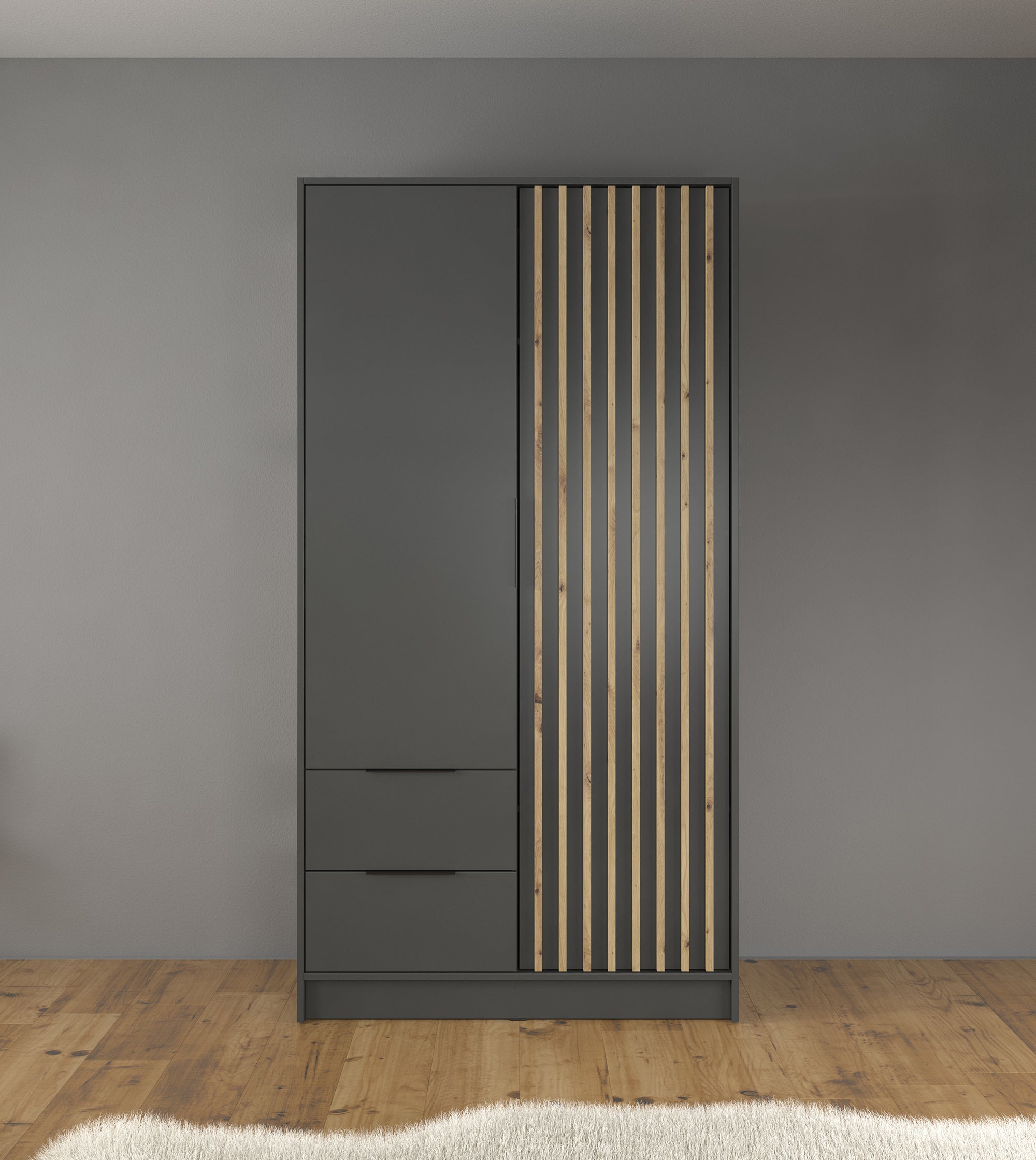 Nairobi - Kledingkast 2-deurs - Antraciet/eiken  - 105x51x200 cm