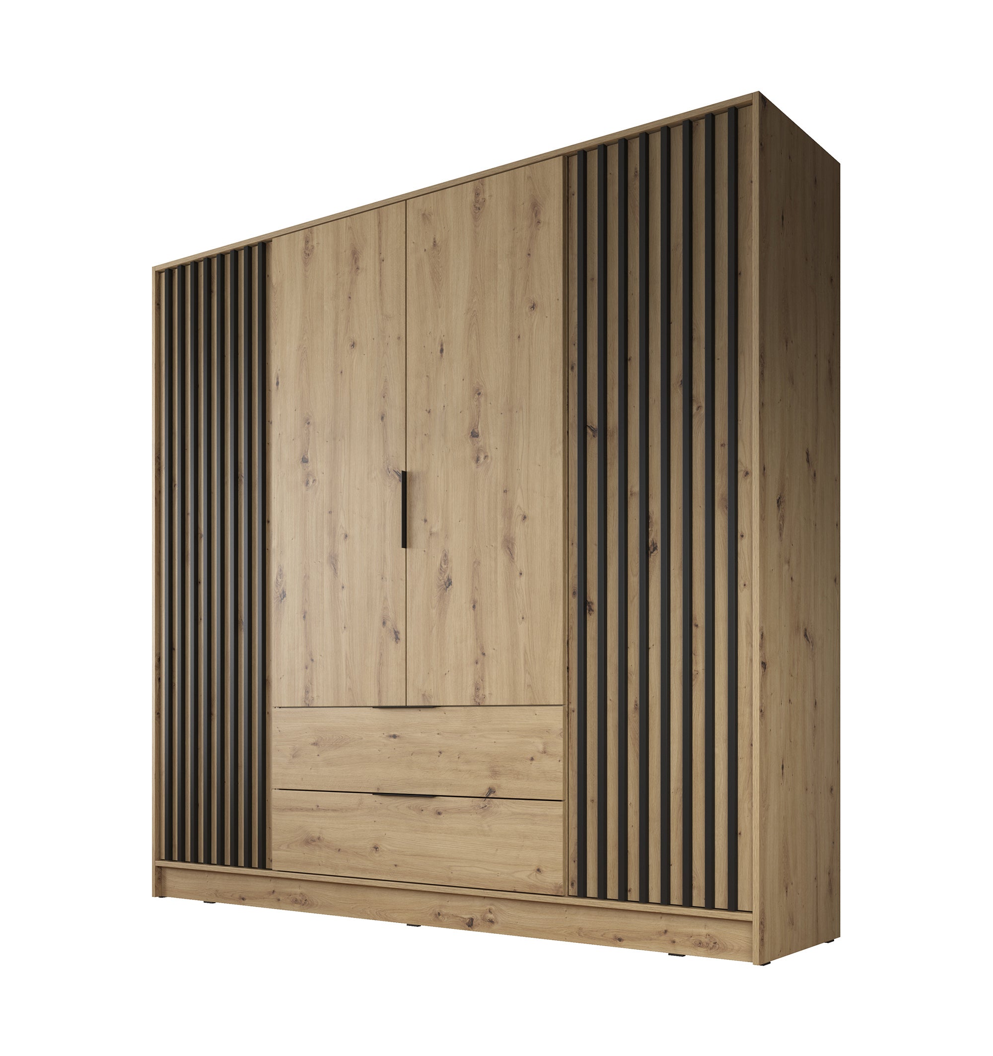 Nairobi - Kledingkast 4-deurs - Eiken/zwart  - 206x51x200 cm