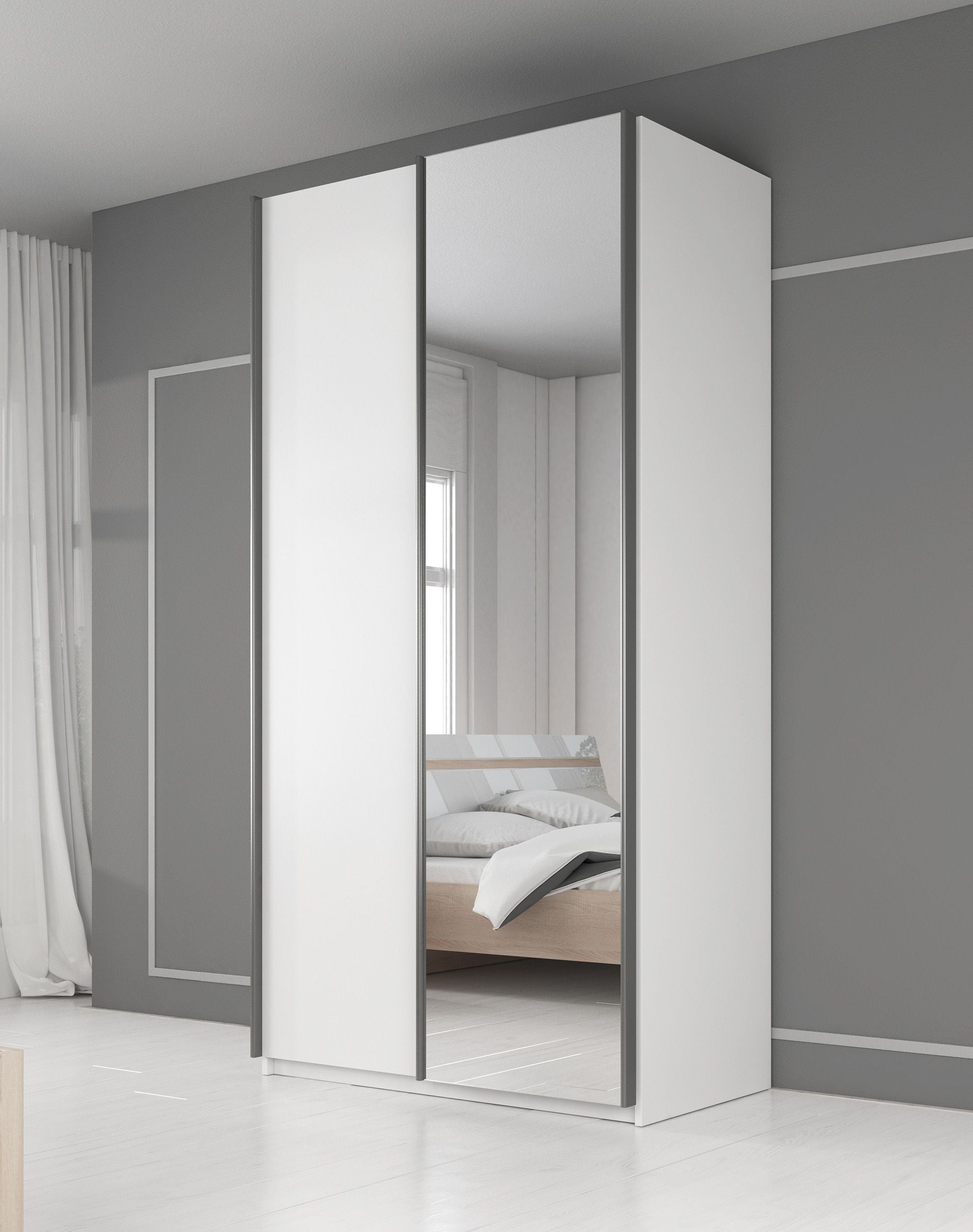 Rocky - Kledingkast met schuifdeuren - Wit - 100x64x216 cm