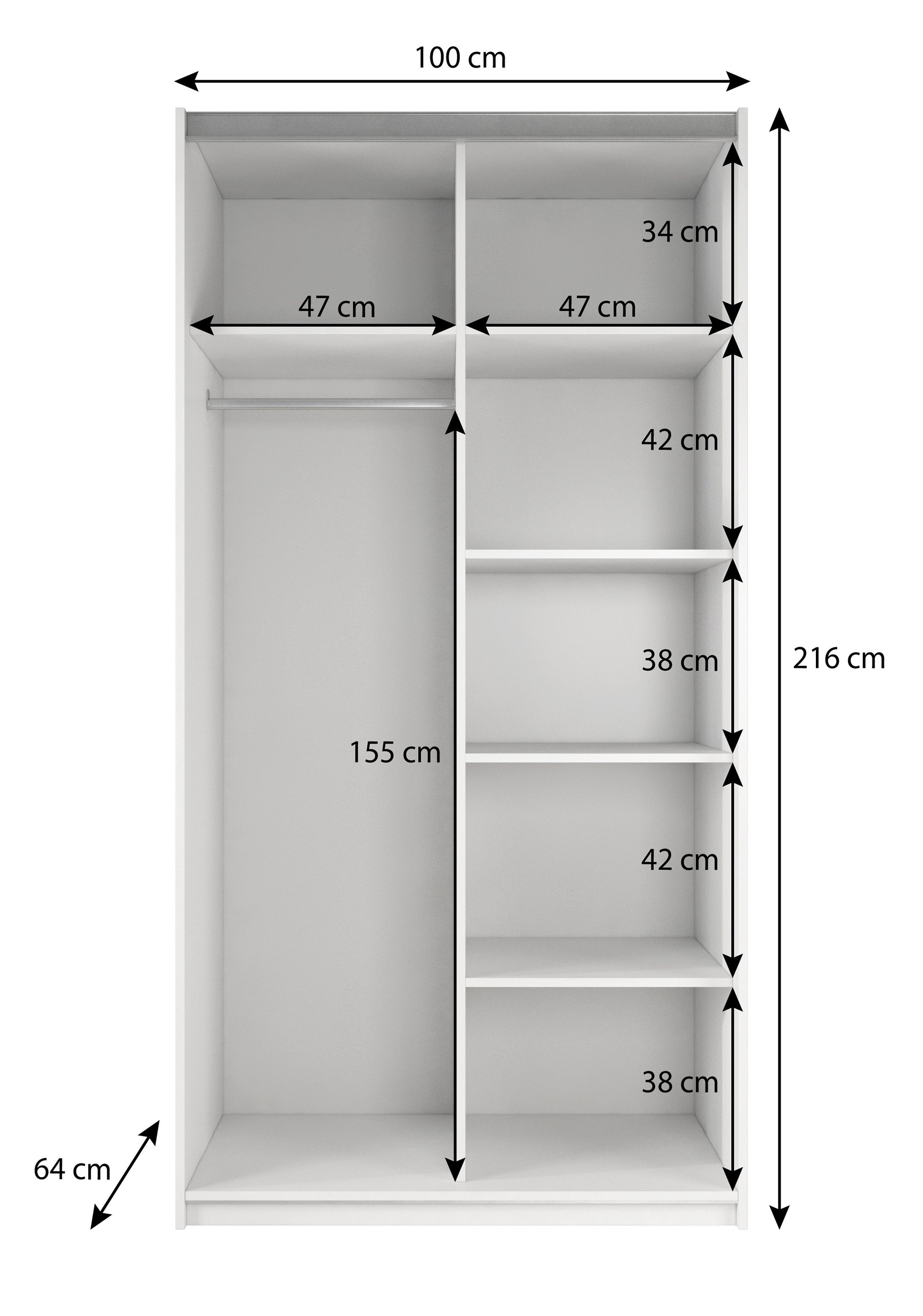 Rocky - Kledingkast met schuifdeuren - Wit - 100x64x216 cm