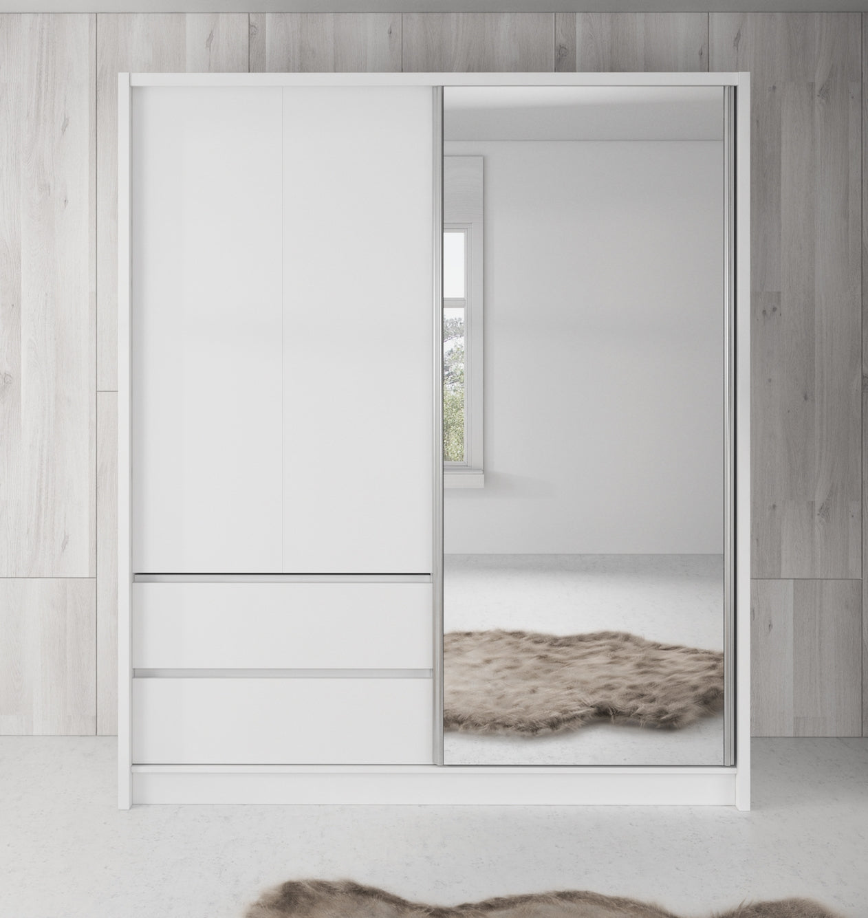 Sento - Kledingkast met schuifdeuren - Wit - 184x61x214 cm