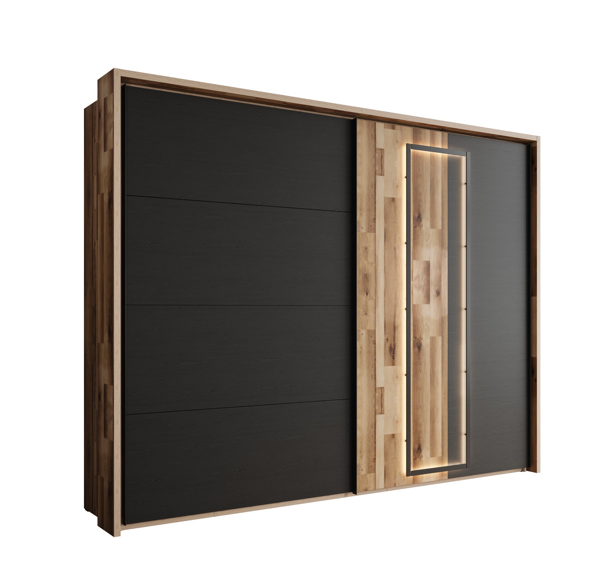 Serena - Kledingkast met schuifdeuren - Zwart/eiken - 281x64x216 cm