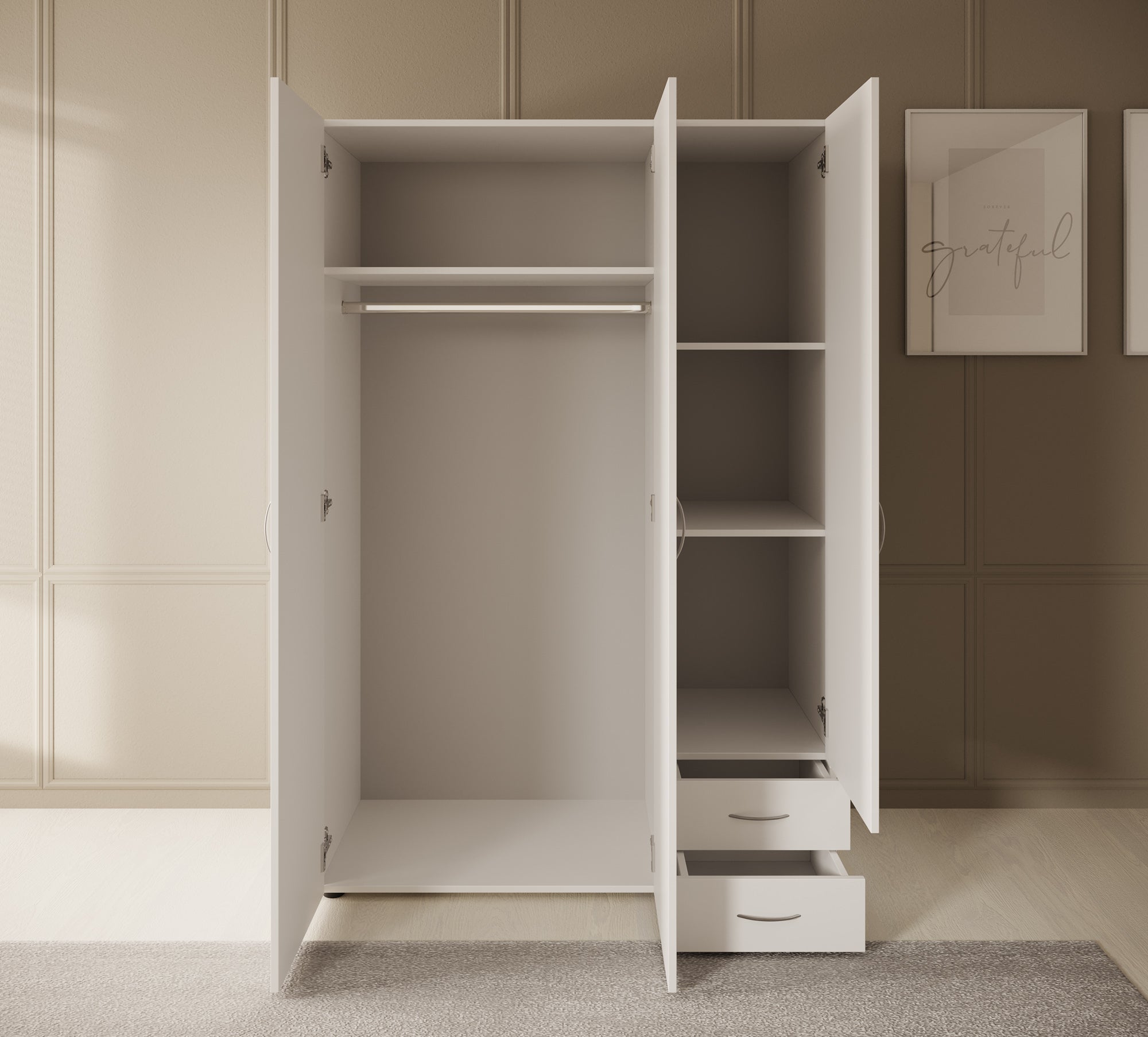 Serra - Kledingkast 3-deurs - Wit - 120x51x177 cm