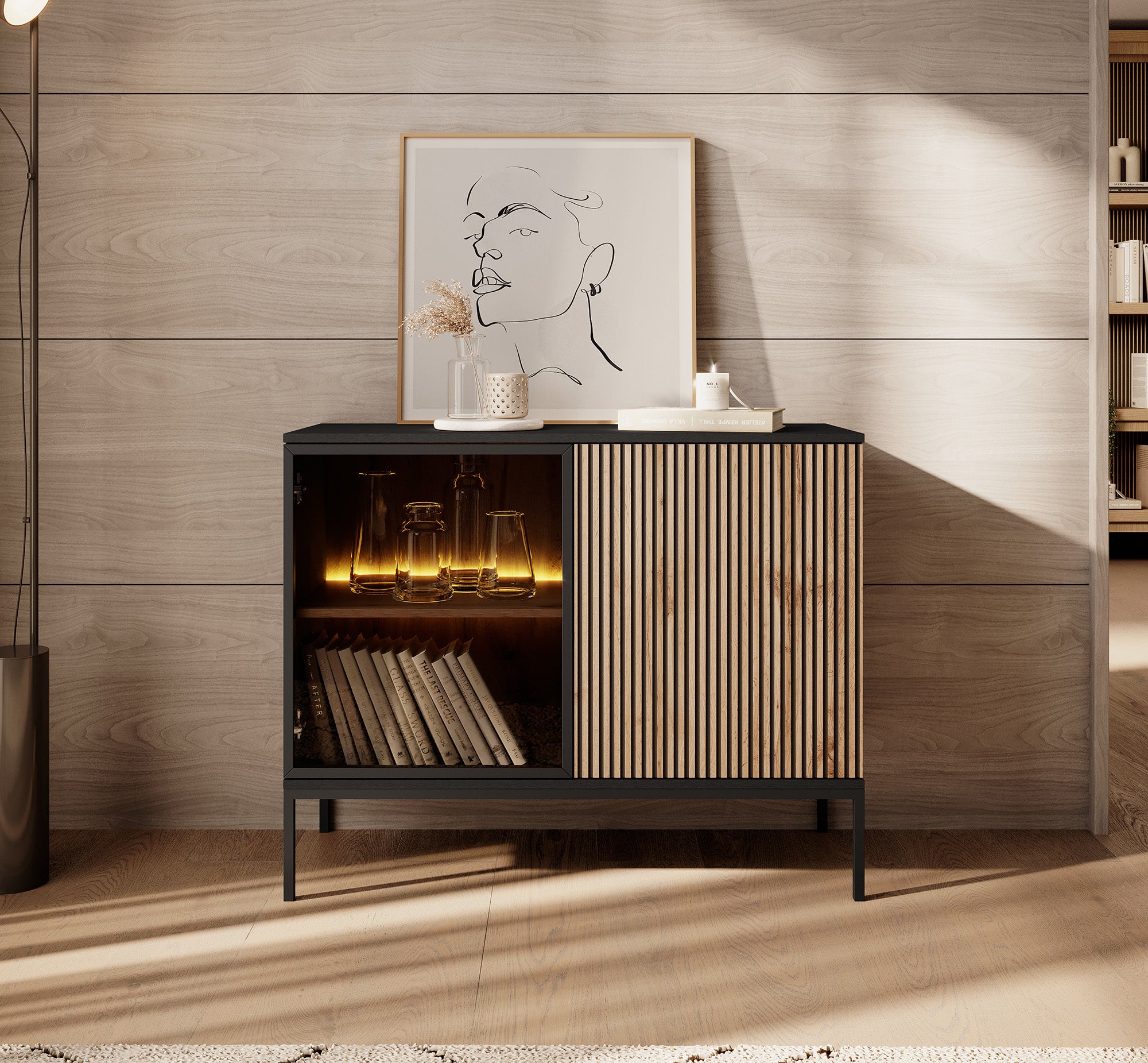 Legend - Dressoir - Zwart/eiken - 104x39x83 cm